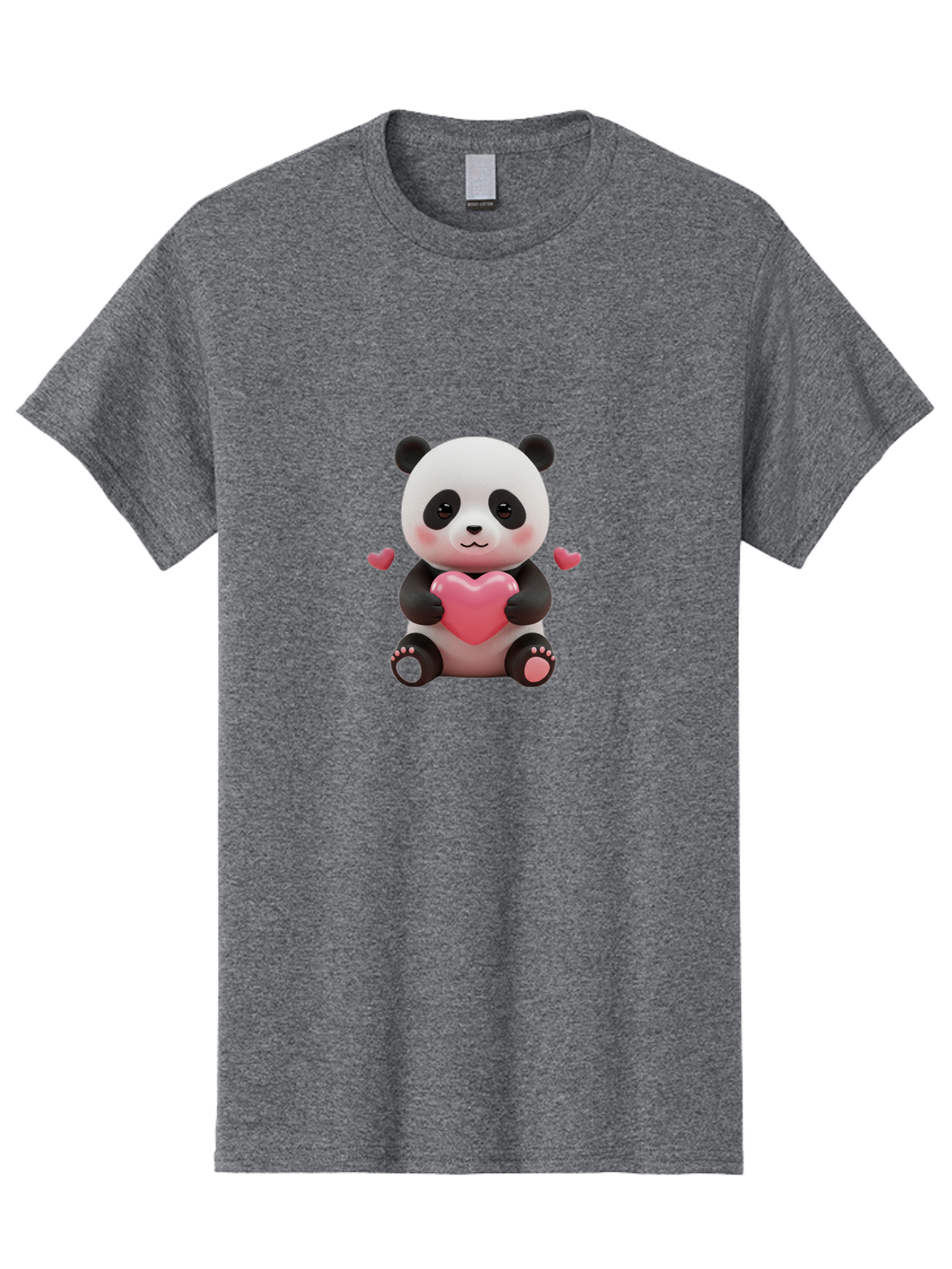 Panda-Holding-Heart-1 Men'S Graphic Tee, 100% Cotton, Comfortable Casual Summer Wear, Machine Washable, Cartoon Panda Holding Heart, Cute Panda Bear, Pink Hearts, Adorable Design, Kawaii Character, Love Symbol, Digital Illustration, Bae592