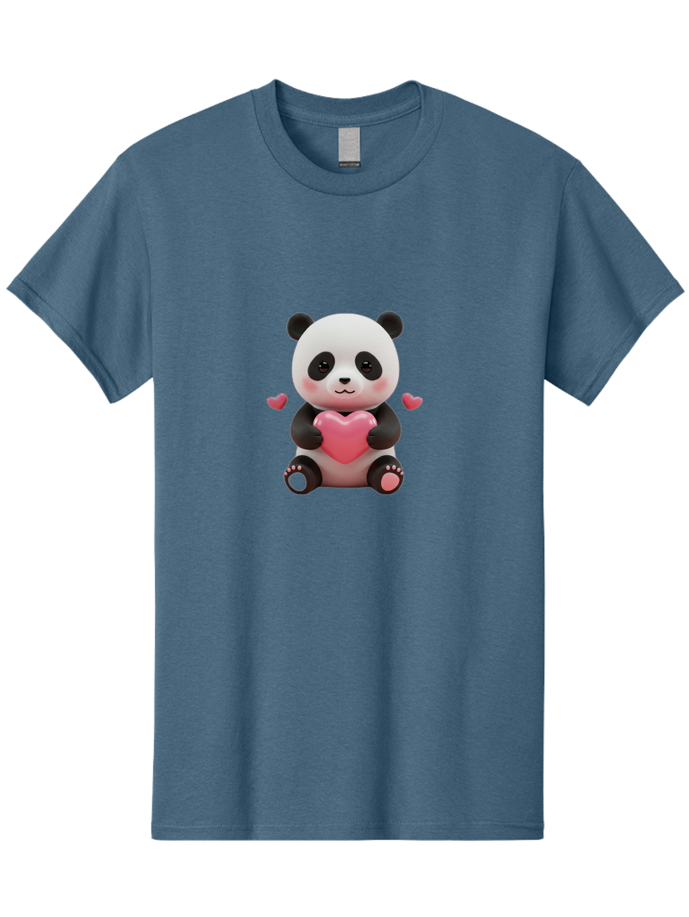 Panda-Holding-Heart-1 Men'S Graphic Tee, 100% Cotton, Comfortable Casual Summer Wear, Machine Washable, Cartoon Panda Holding Heart, Cute Panda Bear, Pink Hearts, Adorable Design, Kawaii Character, Love Symbol, Digital Illustration, Bae592