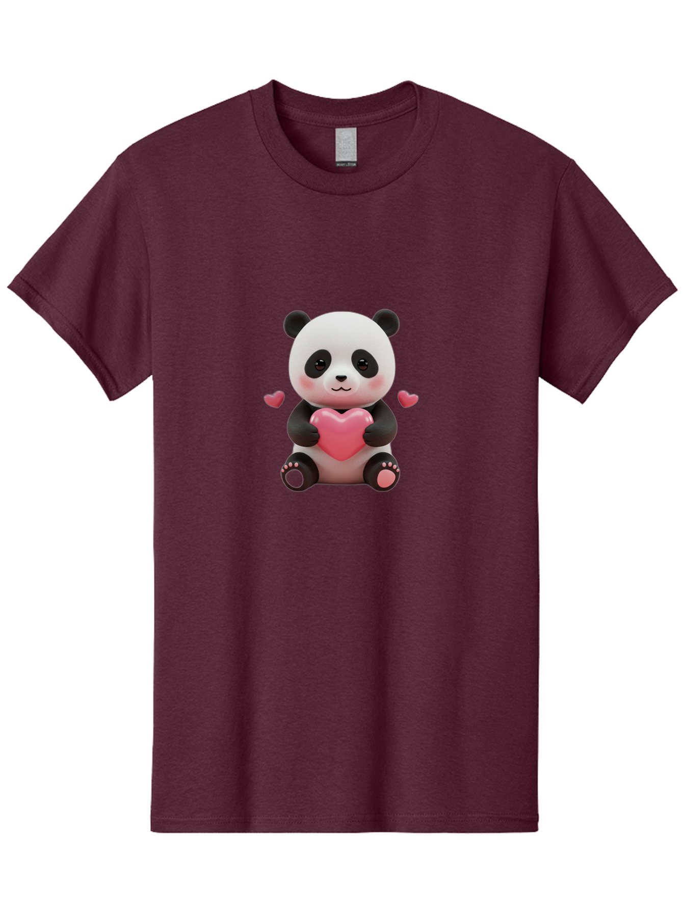Panda-Holding-Heart-1 Men'S Graphic Tee, 100% Cotton, Comfortable Casual Summer Wear, Machine Washable, Cartoon Panda Holding Heart, Cute Panda Bear, Pink Hearts, Adorable Design, Kawaii Character, Love Symbol, Digital Illustration, Bae592
