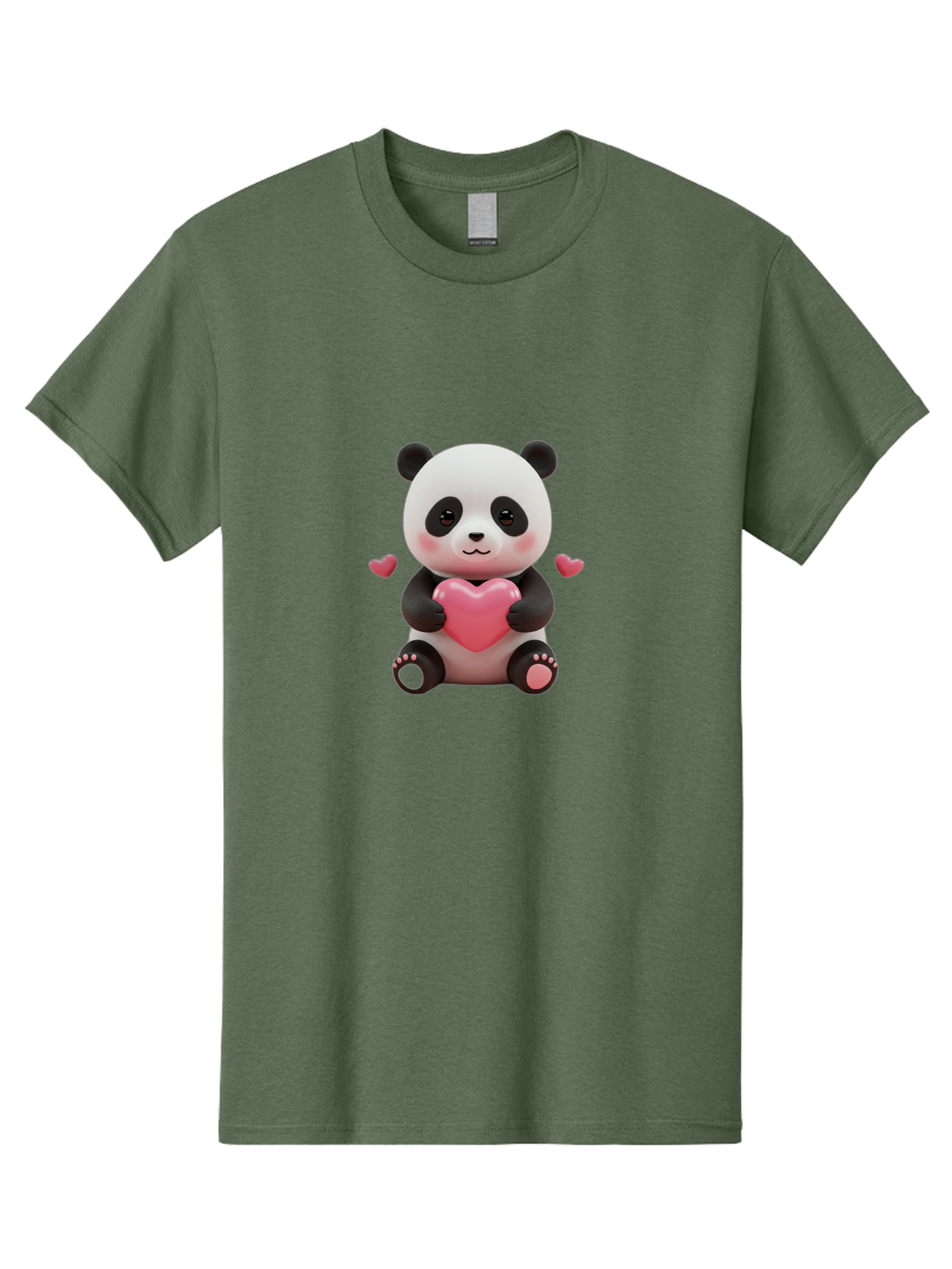 Panda-Holding-Heart-1 Men'S Graphic Tee, 100% Cotton, Comfortable Casual Summer Wear, Machine Washable, Cartoon Panda Holding Heart, Cute Panda Bear, Pink Hearts, Adorable Design, Kawaii Character, Love Symbol, Digital Illustration, Bae592