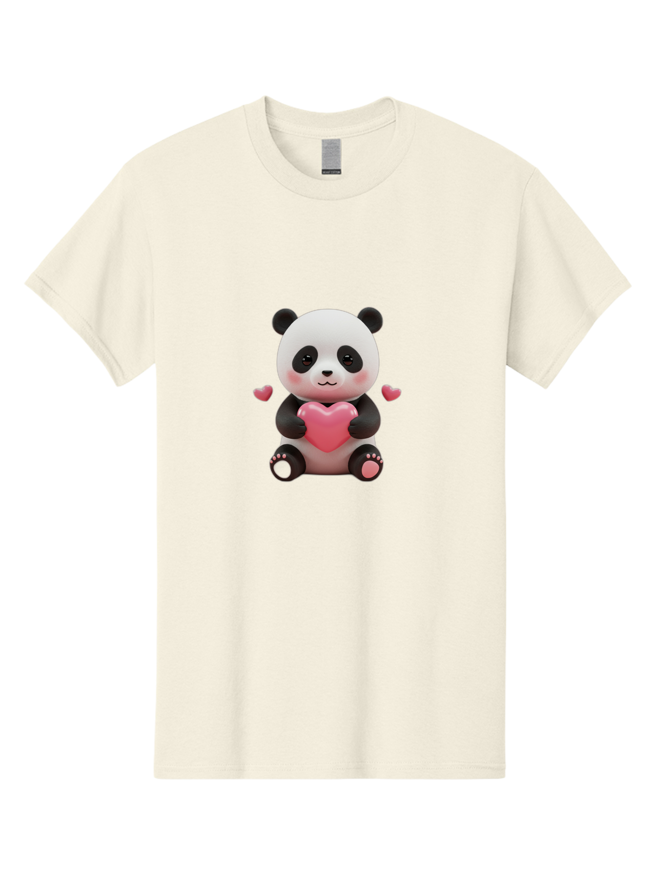 Panda-Holding-Heart-1 Men'S Graphic Tee, 100% Cotton, Comfortable Casual Summer Wear, Machine Washable, Cartoon Panda Holding Heart, Cute Panda Bear, Pink Hearts, Adorable Design, Kawaii Character, Love Symbol, Digital Illustration, Bae592