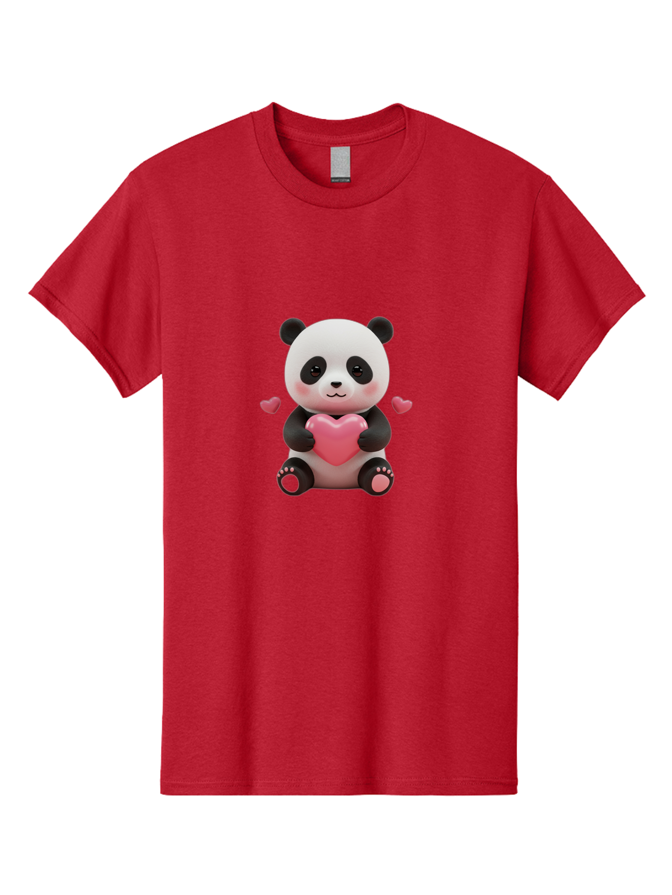 Panda-Holding-Heart-1 Men'S Graphic Tee, 100% Cotton, Comfortable Casual Summer Wear, Machine Washable, Cartoon Panda Holding Heart, Cute Panda Bear, Pink Hearts, Adorable Design, Kawaii Character, Love Symbol, Digital Illustration, Bae592