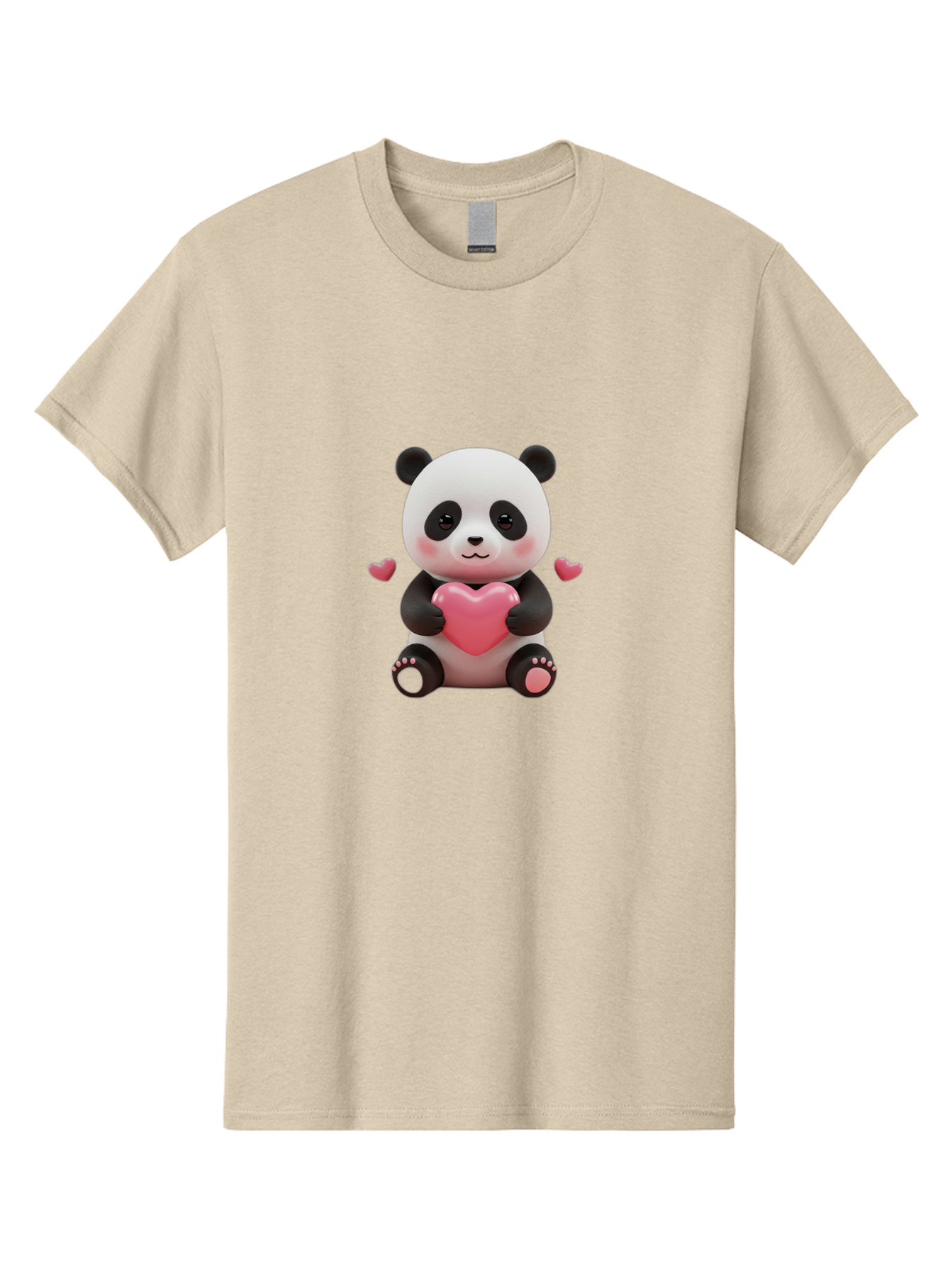 Panda-Holding-Heart-1 Men'S Graphic Tee, 100% Cotton, Comfortable Casual Summer Wear, Machine Washable, Cartoon Panda Holding Heart, Cute Panda Bear, Pink Hearts, Adorable Design, Kawaii Character, Love Symbol, Digital Illustration, Bae592