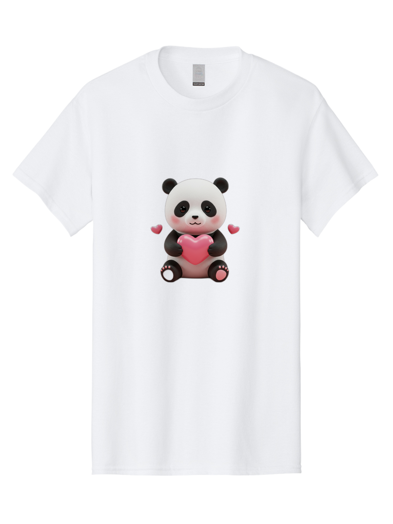 Panda-Holding-Heart-1 Men'S Graphic Tee, 100% Cotton, Comfortable Casual Summer Wear, Machine Washable, Cartoon Panda Holding Heart, Cute Panda Bear, Pink Hearts, Adorable Design, Kawaii Character, Love Symbol, Digital Illustration, Bae592