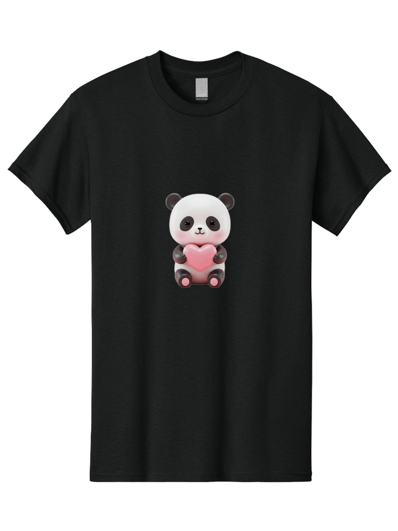Panda-Holding-Heart-2 Men'S Graphic Tee, 100% Cotton, Comfortable Casual Summer Wear, Machine Washable, Cartoon Panda, Cute Animal, Pink Heart, Adorable Bear, Kawaii Character, Love Symbol, Black And White Panda, Heartwarming Scene, Bae593