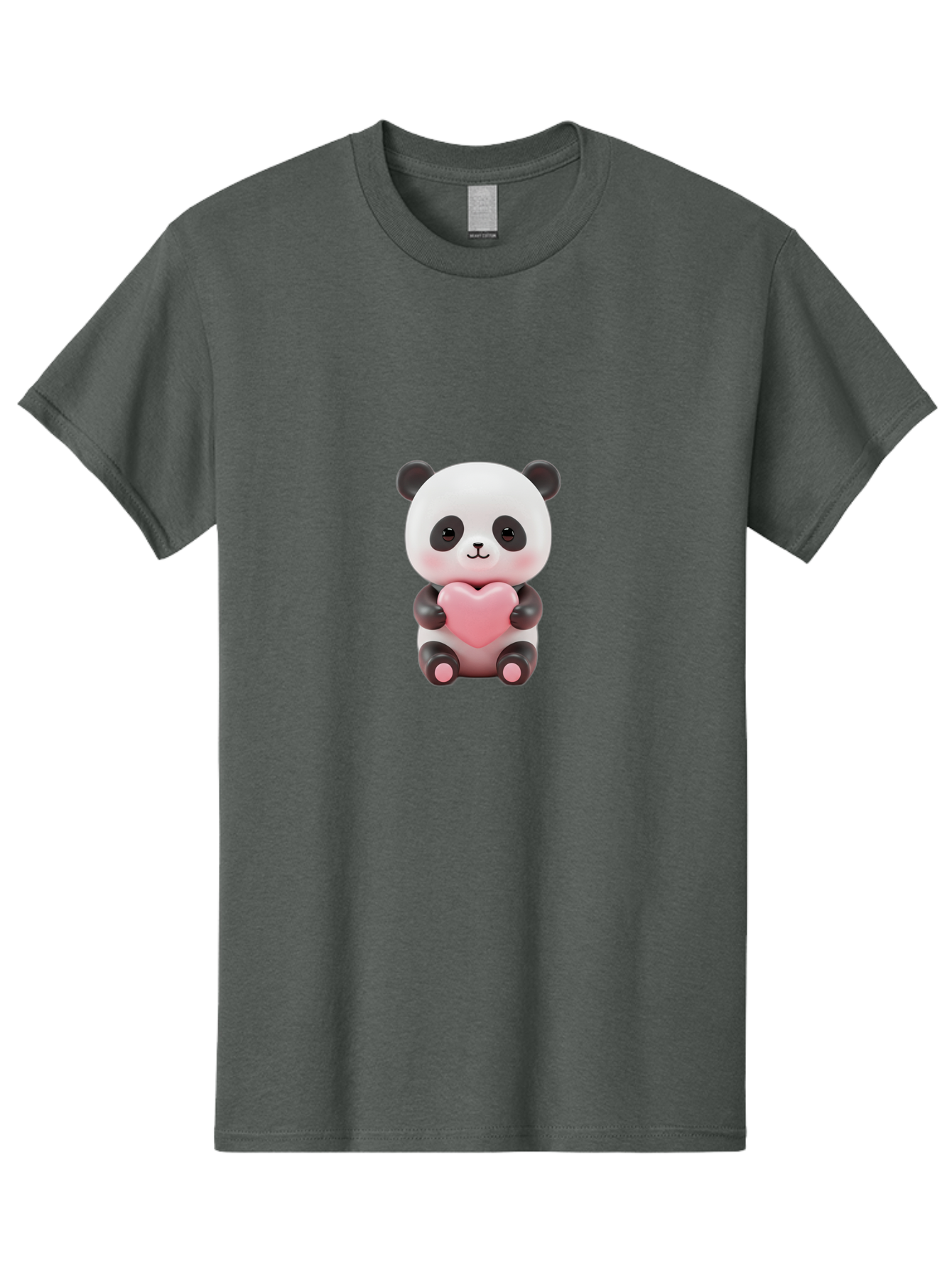 Panda-Holding-Heart-2 Men'S Graphic Tee, 100% Cotton, Comfortable Casual Summer Wear, Machine Washable, Cartoon Panda, Cute Animal, Pink Heart, Adorable Bear, Kawaii Character, Love Symbol, Black And White Panda, Heartwarming Scene, Bae593