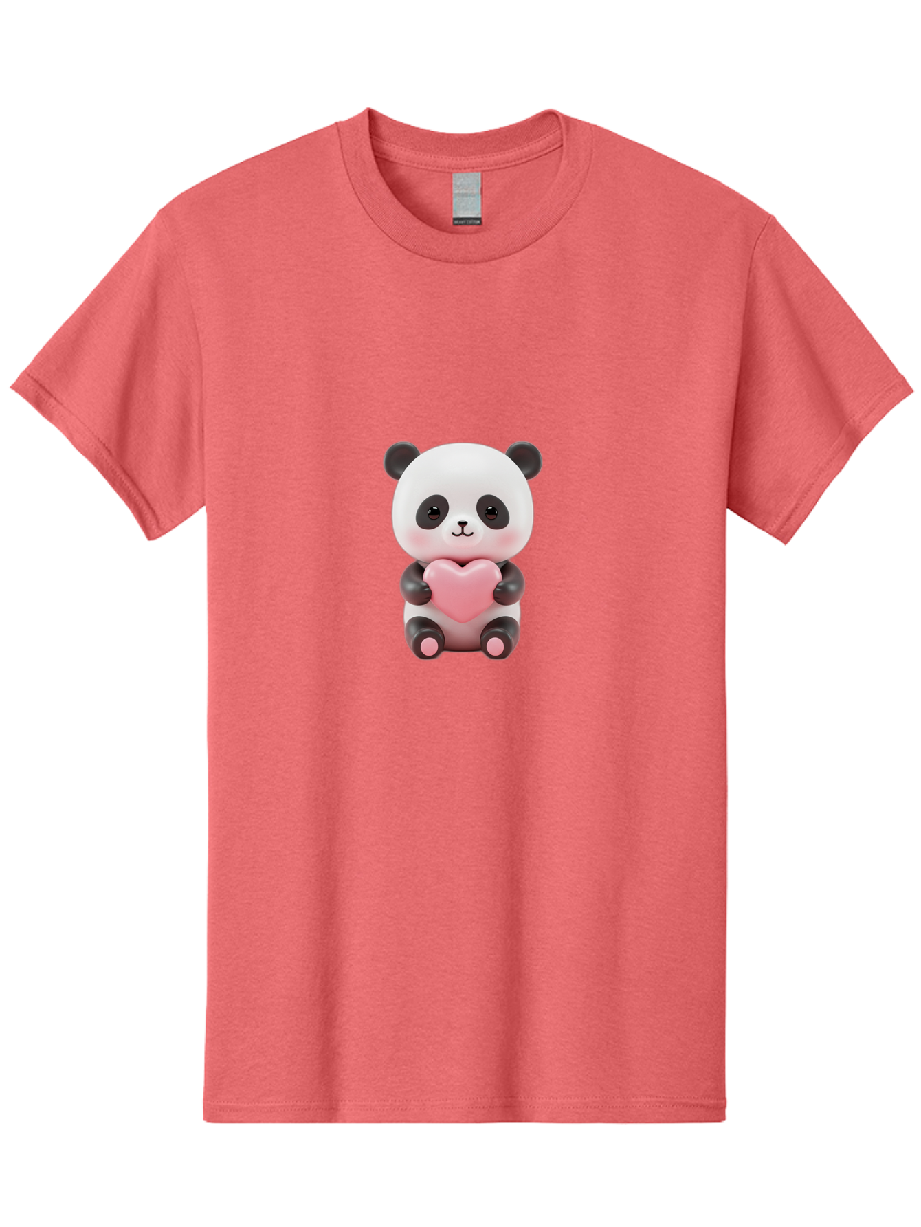 Panda-Holding-Heart-2 Men'S Graphic Tee, 100% Cotton, Comfortable Casual Summer Wear, Machine Washable, Cartoon Panda, Cute Animal, Pink Heart, Adorable Bear, Kawaii Character, Love Symbol, Black And White Panda, Heartwarming Scene, Bae593