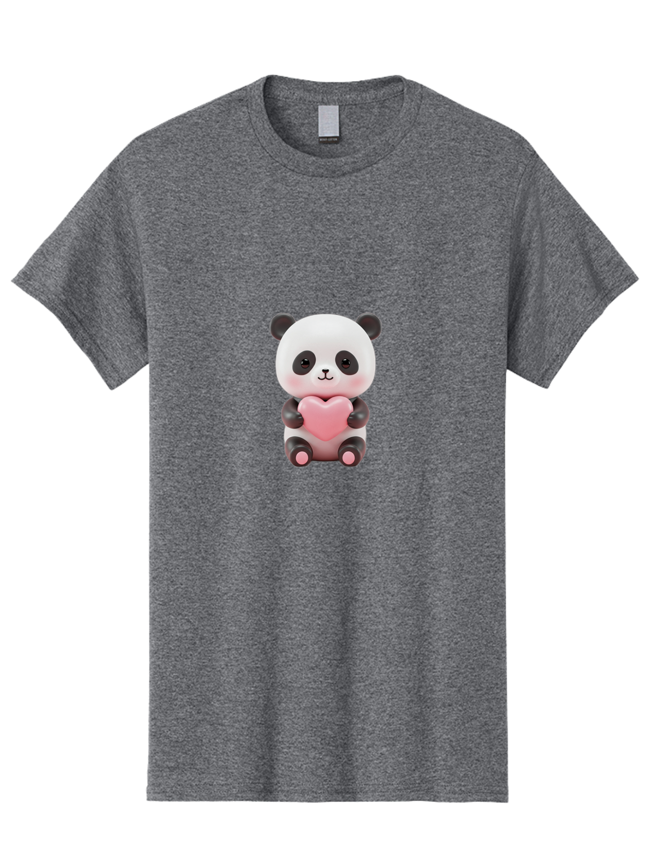 Panda-Holding-Heart-2 Men'S Graphic Tee, 100% Cotton, Comfortable Casual Summer Wear, Machine Washable, Cartoon Panda, Cute Animal, Pink Heart, Adorable Bear, Kawaii Character, Love Symbol, Black And White Panda, Heartwarming Scene, Bae593