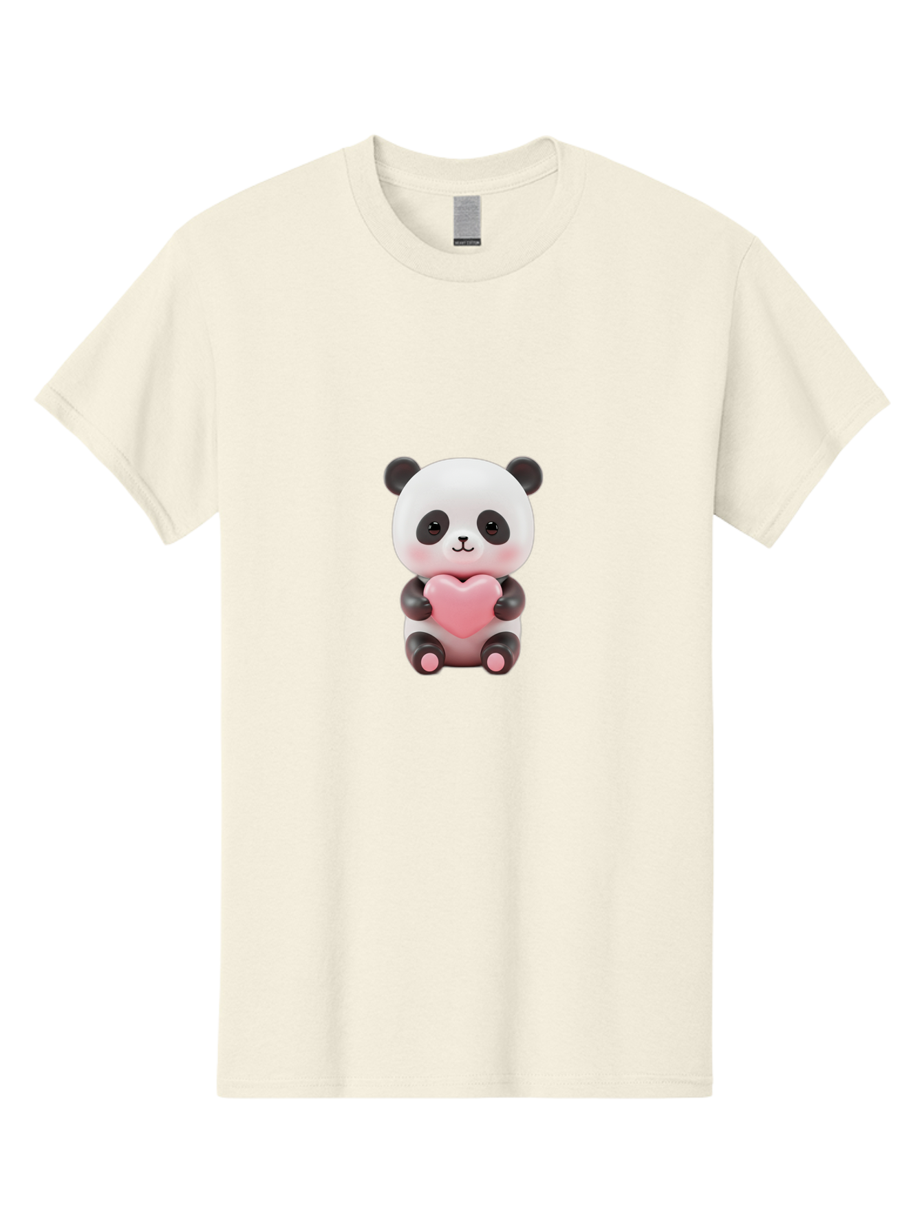 Panda-Holding-Heart-2 Men'S Graphic Tee, 100% Cotton, Comfortable Casual Summer Wear, Machine Washable, Cartoon Panda, Cute Animal, Pink Heart, Adorable Bear, Kawaii Character, Love Symbol, Black And White Panda, Heartwarming Scene, Bae593