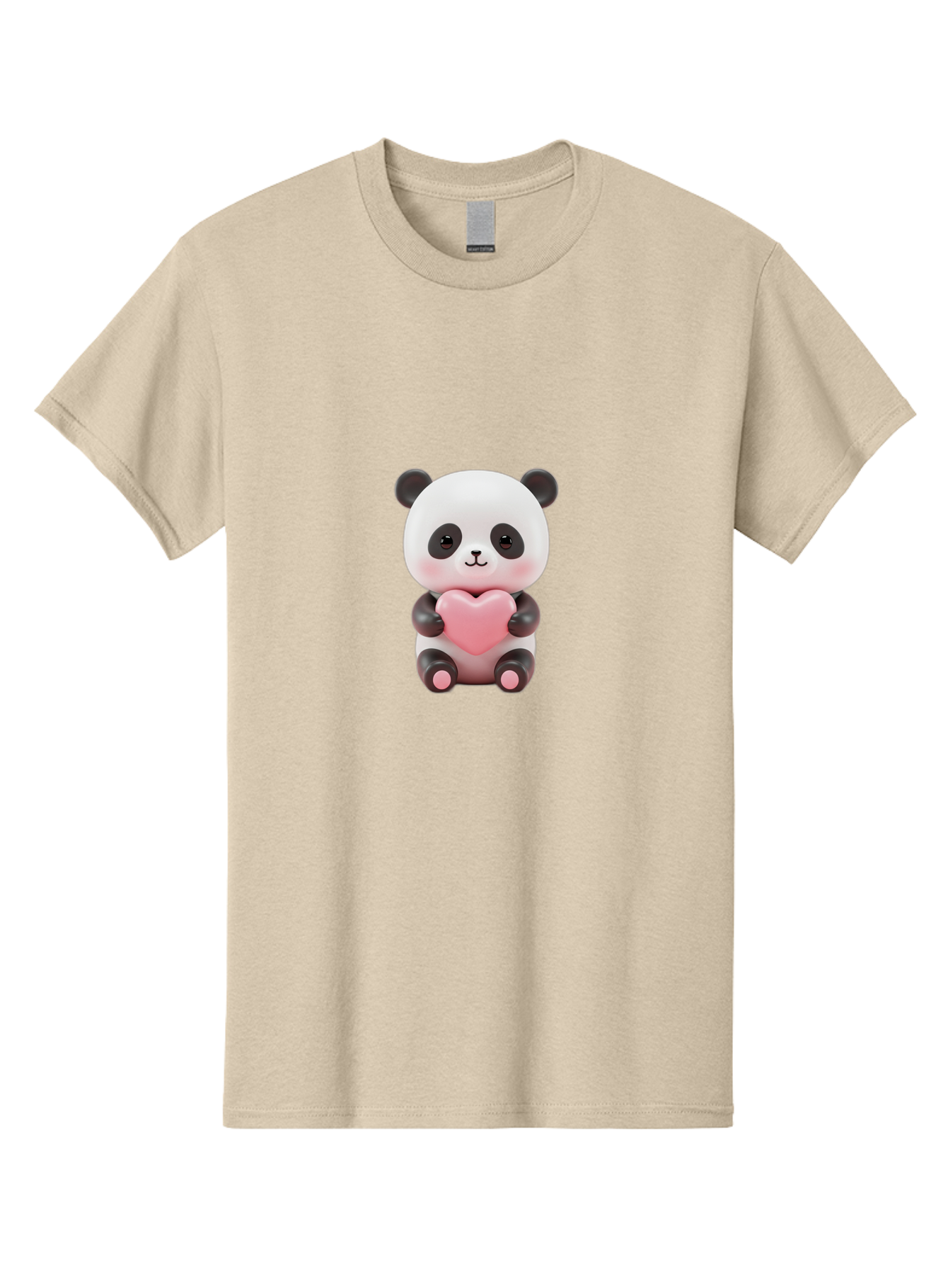 Panda-Holding-Heart-2 Men'S Graphic Tee, 100% Cotton, Comfortable Casual Summer Wear, Machine Washable, Cartoon Panda, Cute Animal, Pink Heart, Adorable Bear, Kawaii Character, Love Symbol, Black And White Panda, Heartwarming Scene, Bae593