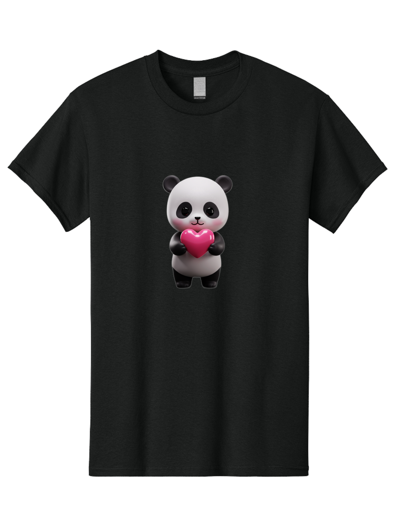 Panda-Holding-Heart-3 Men'S Graphic Tee, 100% Cotton, Comfortable Casual Summer Wear, Machine Washable, Cartoon Panda, Adorable Animal, Cute Bear, Heart Shape, Love Symbol, Pink Heart, 3D Rendering, Kawaii Character, Endearing Creature Bae594