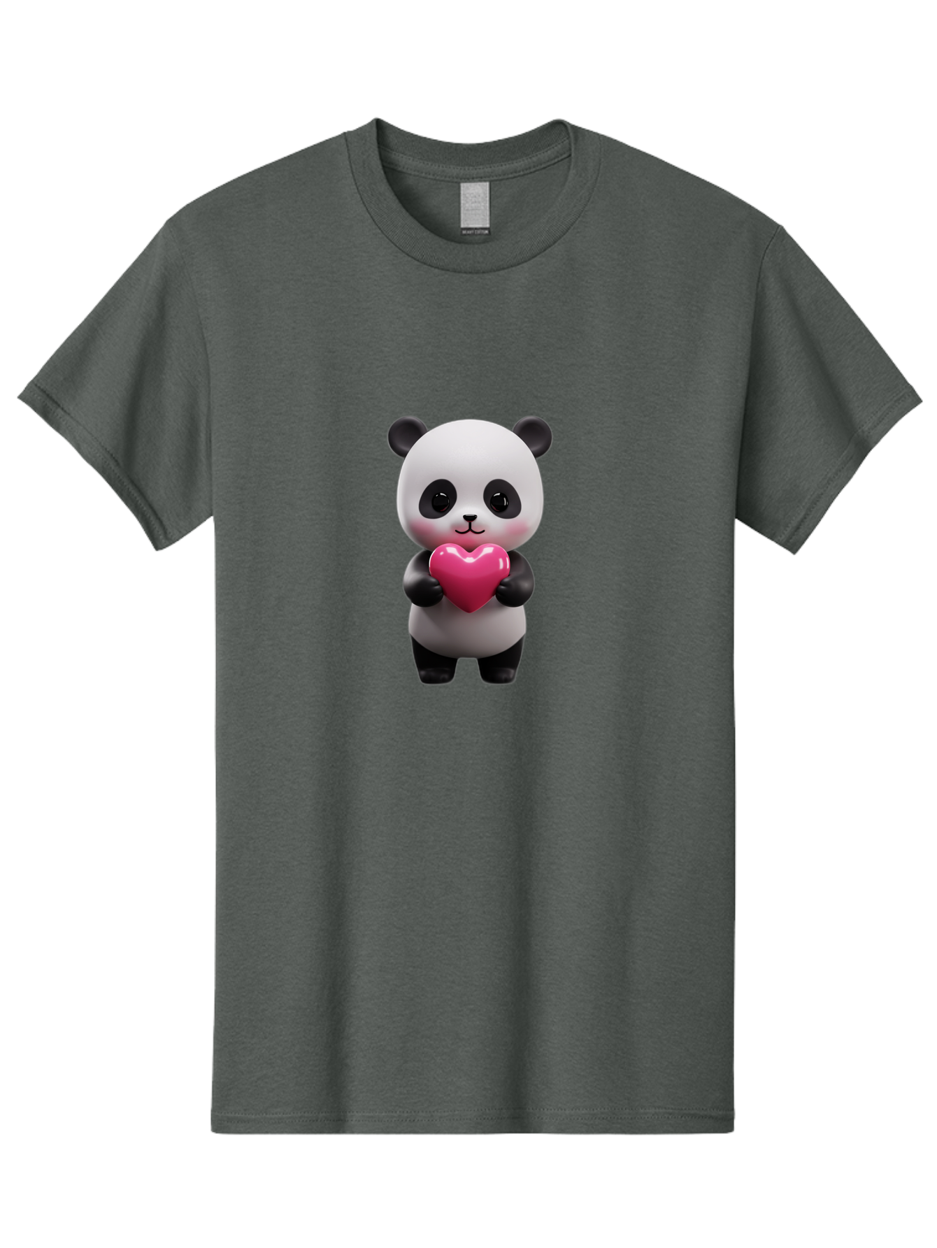 Panda-Holding-Heart-3 Men'S Graphic Tee, 100% Cotton, Comfortable Casual Summer Wear, Machine Washable, Cartoon Panda, Adorable Animal, Cute Bear, Heart Shape, Love Symbol, Pink Heart, 3D Rendering, Kawaii Character, Endearing Creature Bae594