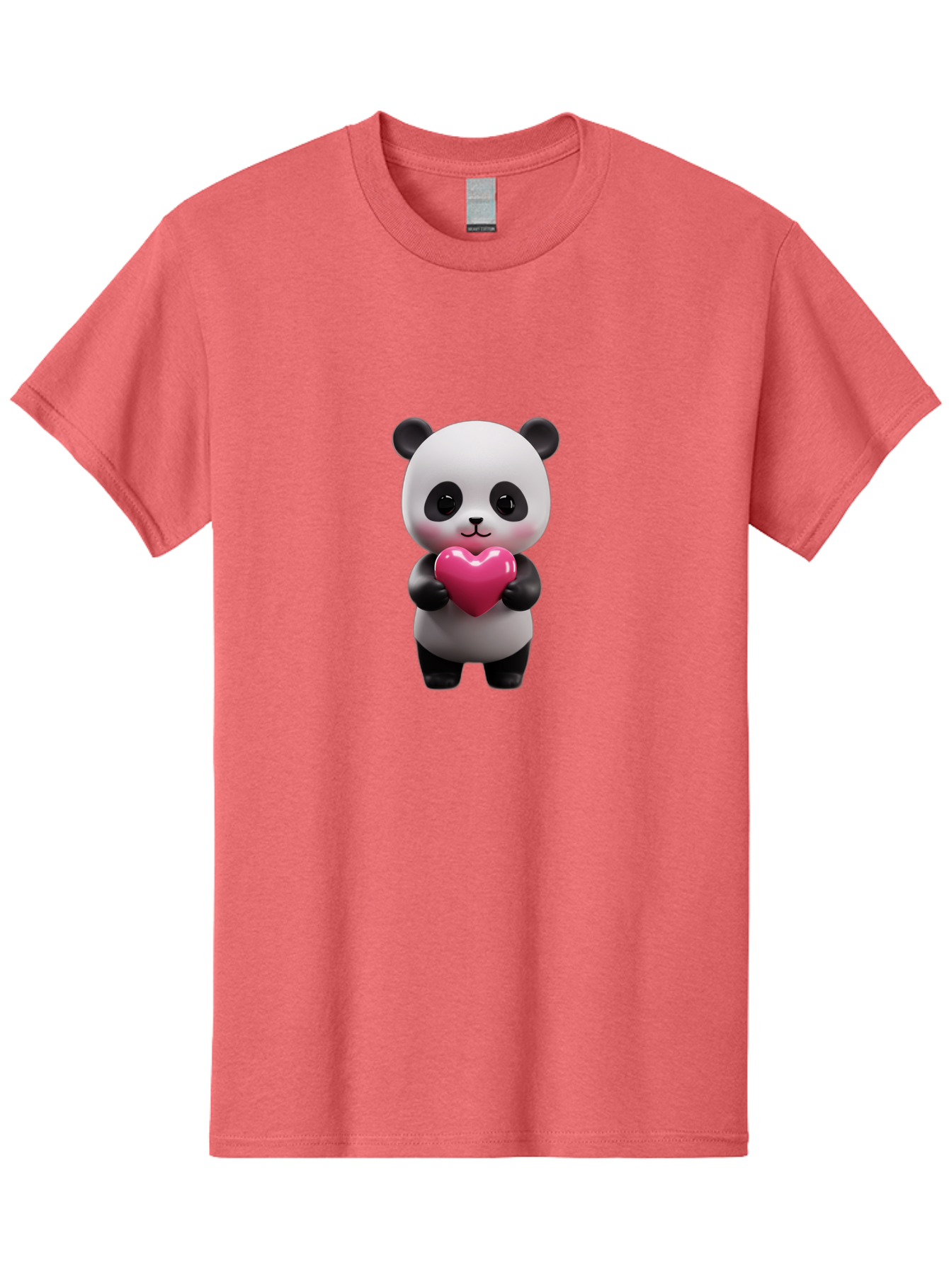 Panda-Holding-Heart-3 Men'S Graphic Tee, 100% Cotton, Comfortable Casual Summer Wear, Machine Washable, Cartoon Panda, Adorable Animal, Cute Bear, Heart Shape, Love Symbol, Pink Heart, 3D Rendering, Kawaii Character, Endearing Creature Bae594
