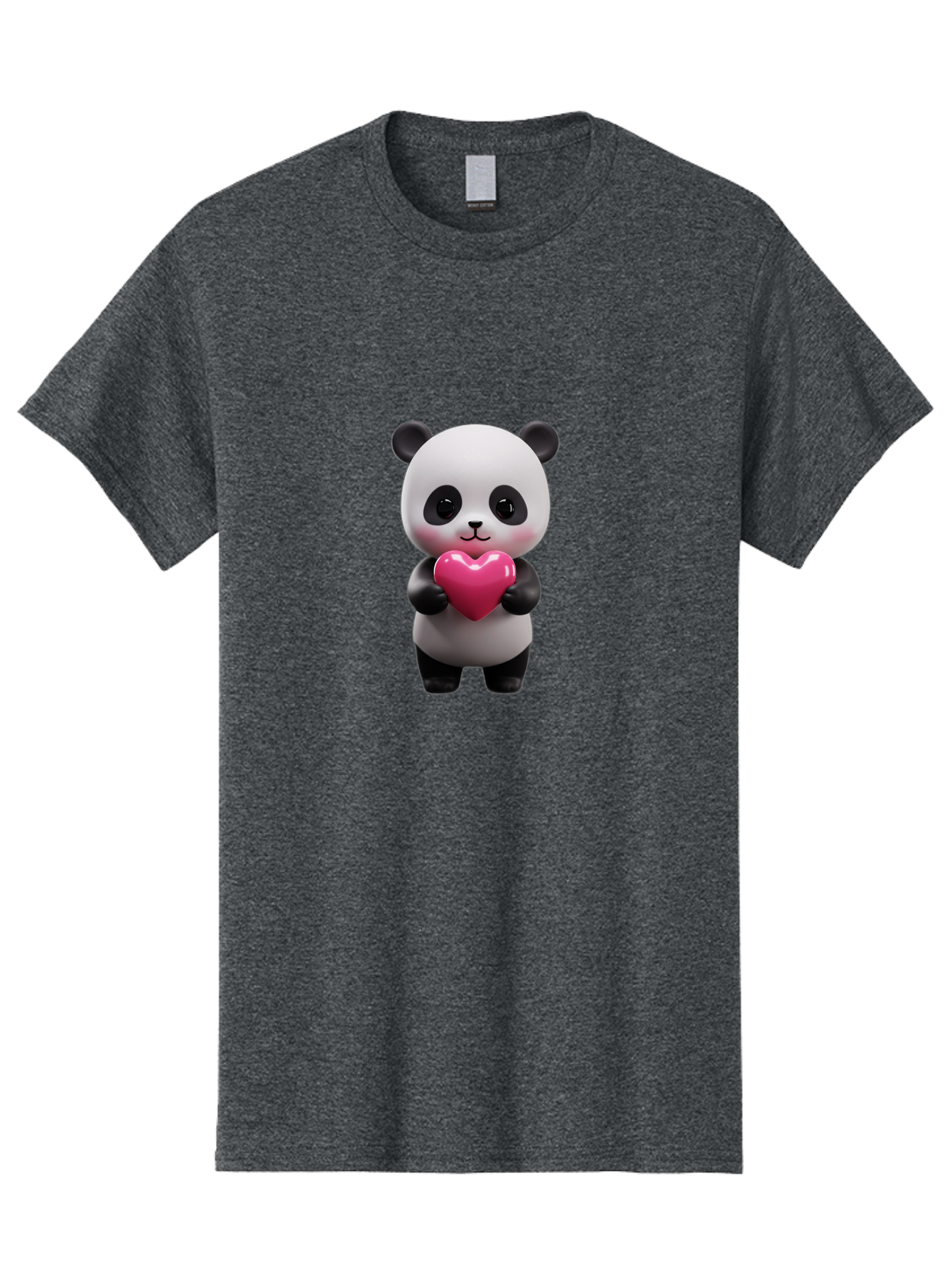 Panda-Holding-Heart-3 Men'S Graphic Tee, 100% Cotton, Comfortable Casual Summer Wear, Machine Washable, Cartoon Panda, Adorable Animal, Cute Bear, Heart Shape, Love Symbol, Pink Heart, 3D Rendering, Kawaii Character, Endearing Creature Bae594
