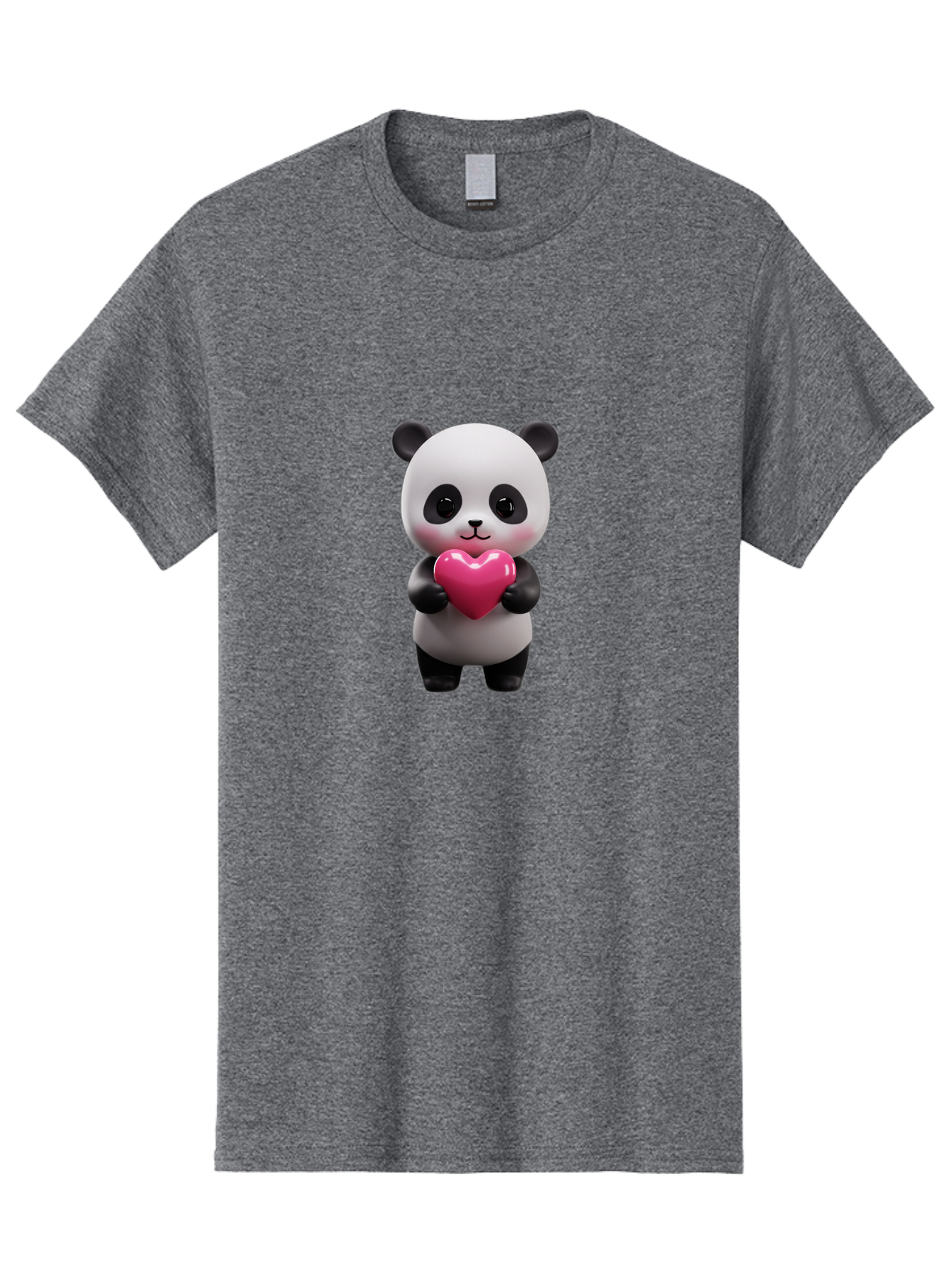 Panda-Holding-Heart-3 Men'S Graphic Tee, 100% Cotton, Comfortable Casual Summer Wear, Machine Washable, Cartoon Panda, Adorable Animal, Cute Bear, Heart Shape, Love Symbol, Pink Heart, 3D Rendering, Kawaii Character, Endearing Creature Bae594
