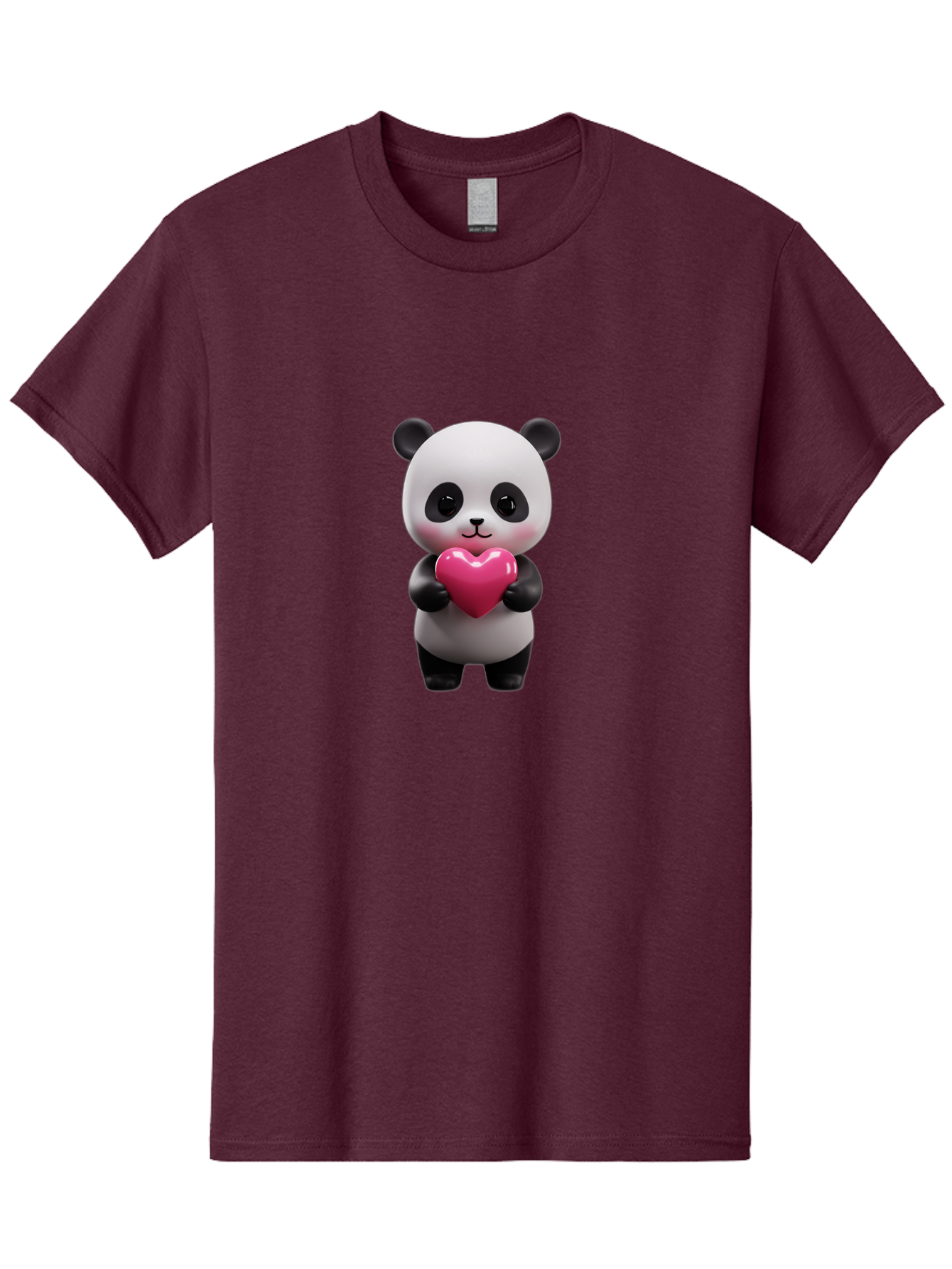 Panda-Holding-Heart-3 Men'S Graphic Tee, 100% Cotton, Comfortable Casual Summer Wear, Machine Washable, Cartoon Panda, Adorable Animal, Cute Bear, Heart Shape, Love Symbol, Pink Heart, 3D Rendering, Kawaii Character, Endearing Creature Bae594