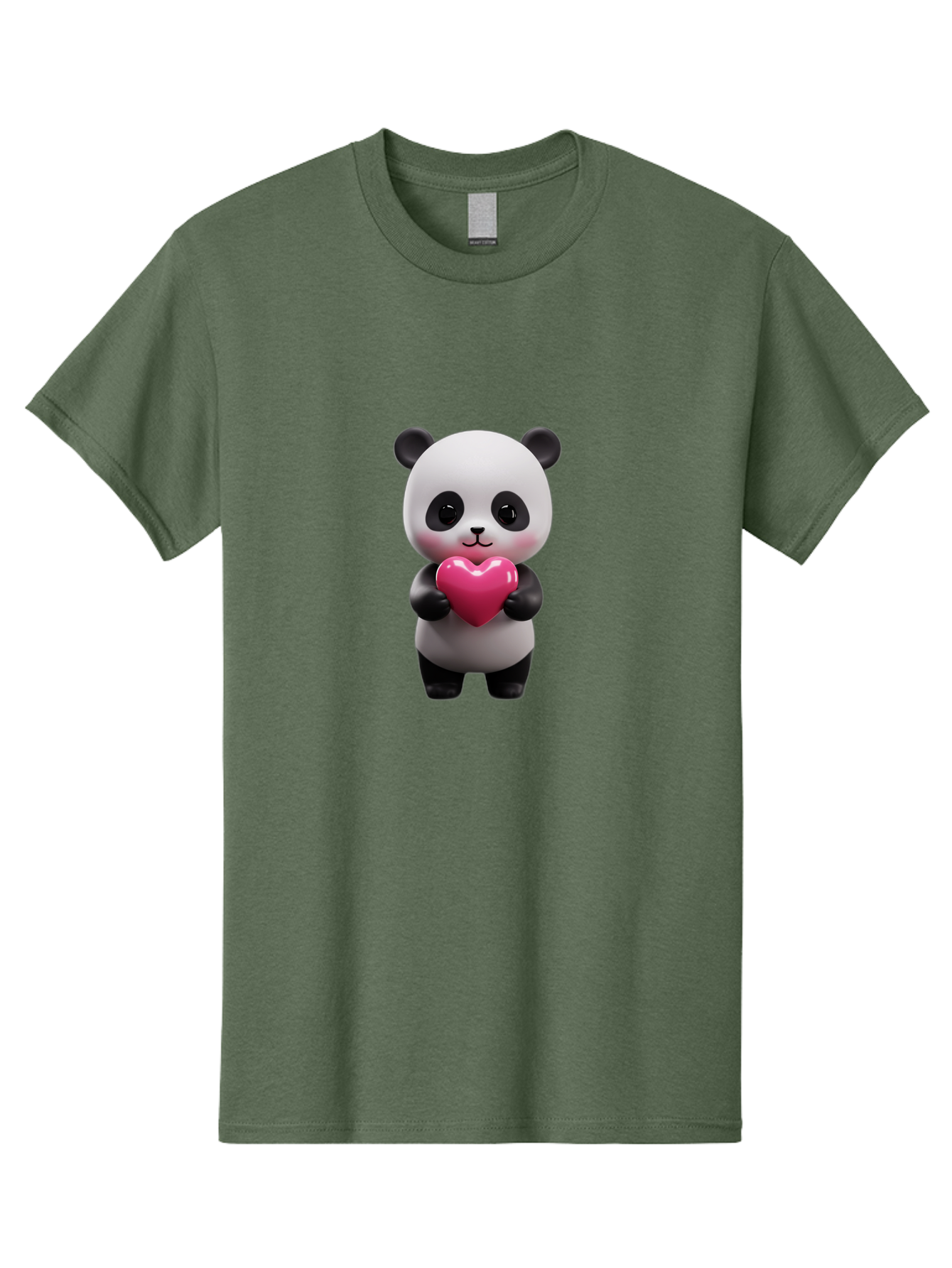 Panda-Holding-Heart-3 Men'S Graphic Tee, 100% Cotton, Comfortable Casual Summer Wear, Machine Washable, Cartoon Panda, Adorable Animal, Cute Bear, Heart Shape, Love Symbol, Pink Heart, 3D Rendering, Kawaii Character, Endearing Creature Bae594