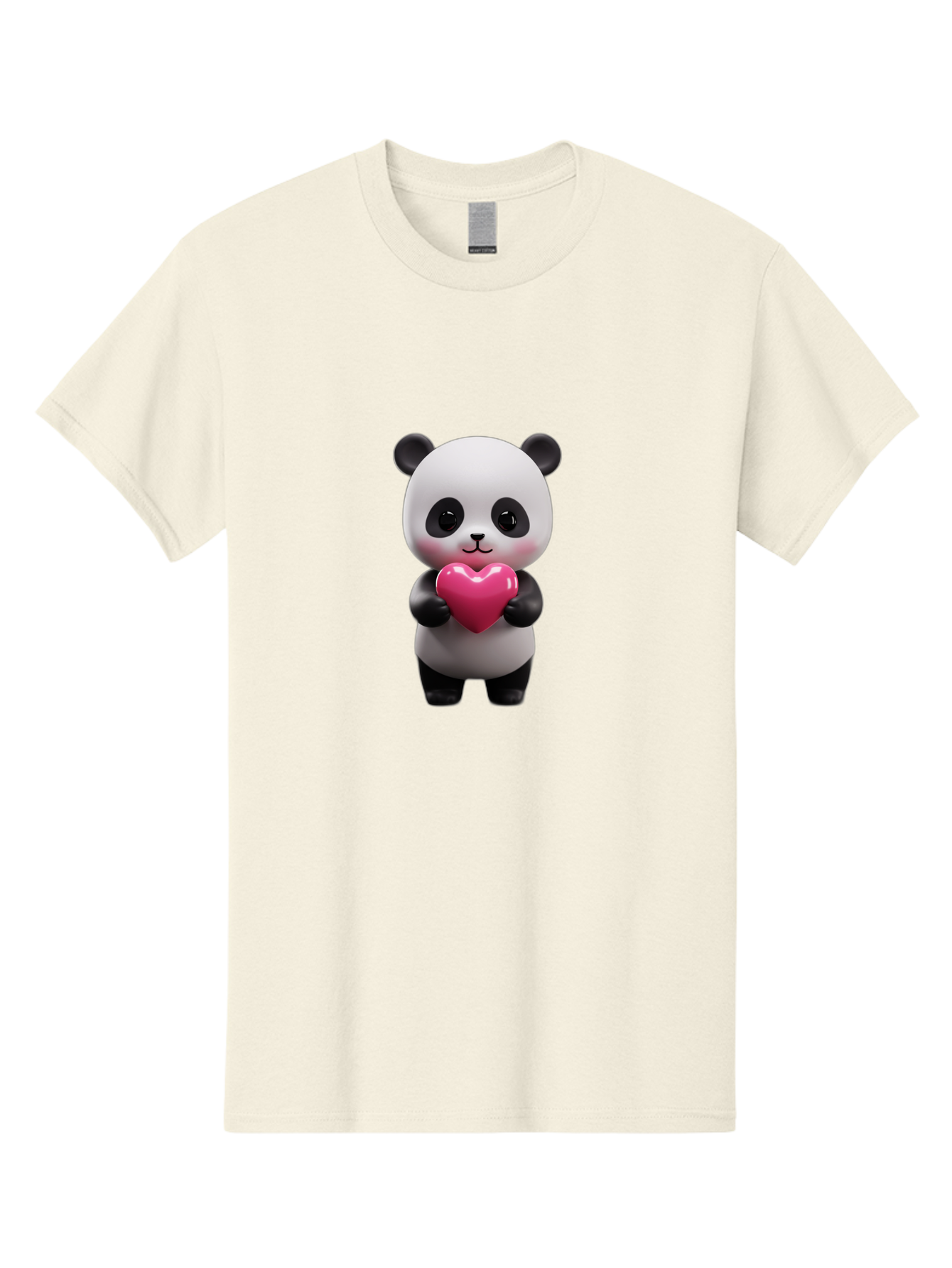 Panda-Holding-Heart-3 Men'S Graphic Tee, 100% Cotton, Comfortable Casual Summer Wear, Machine Washable, Cartoon Panda, Adorable Animal, Cute Bear, Heart Shape, Love Symbol, Pink Heart, 3D Rendering, Kawaii Character, Endearing Creature Bae594