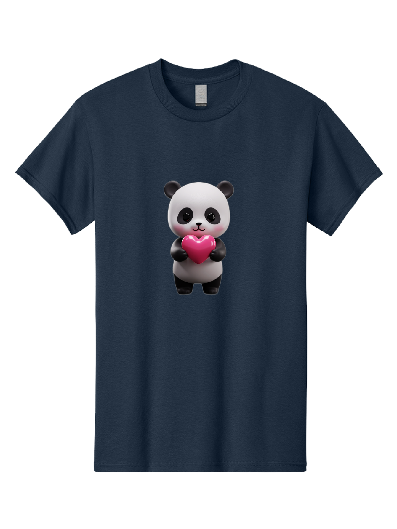 Panda-Holding-Heart-3 Men'S Graphic Tee, 100% Cotton, Comfortable Casual Summer Wear, Machine Washable, Cartoon Panda, Adorable Animal, Cute Bear, Heart Shape, Love Symbol, Pink Heart, 3D Rendering, Kawaii Character, Endearing Creature Bae594