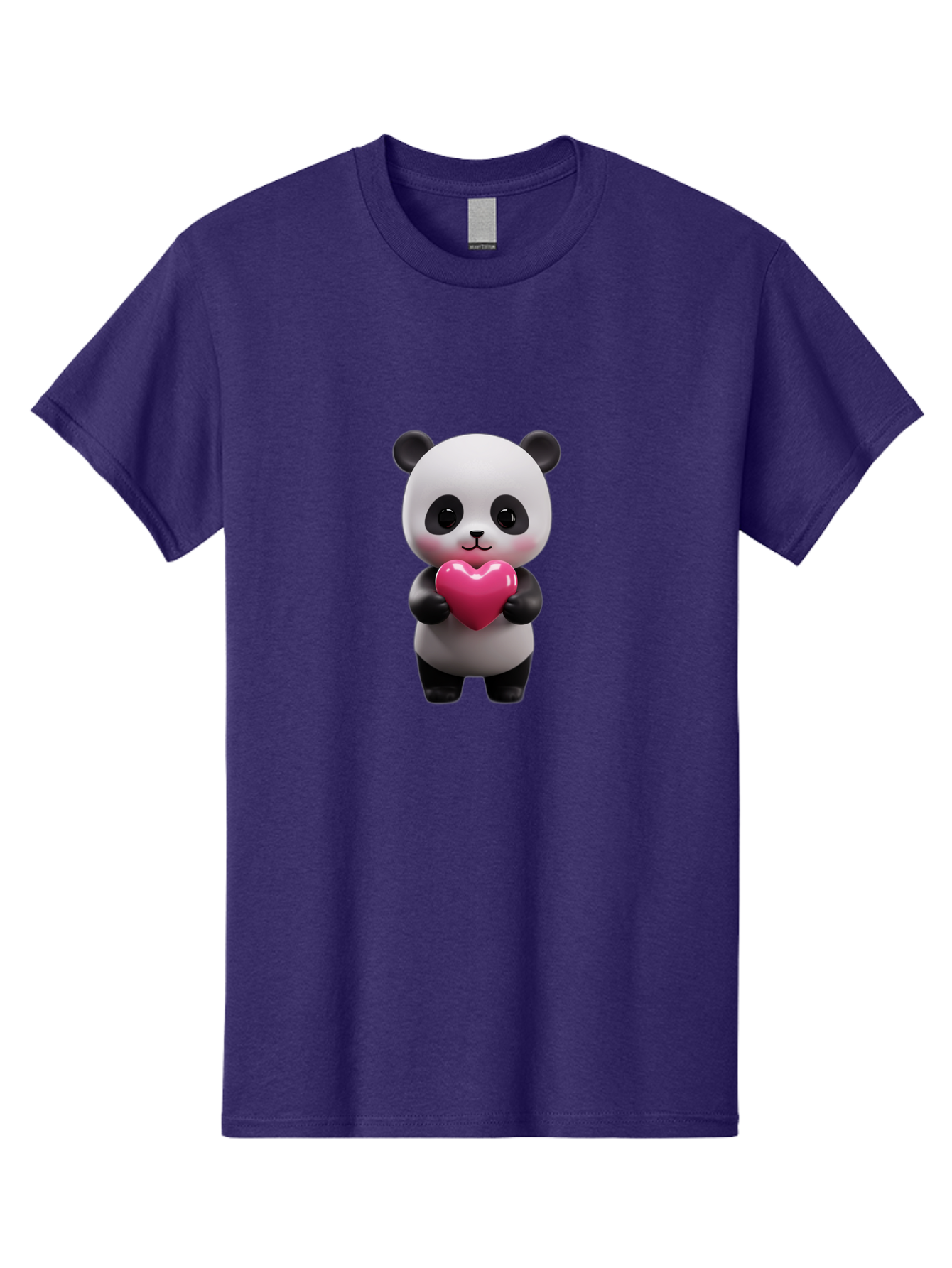 Panda-Holding-Heart-3 Men'S Graphic Tee, 100% Cotton, Comfortable Casual Summer Wear, Machine Washable, Cartoon Panda, Adorable Animal, Cute Bear, Heart Shape, Love Symbol, Pink Heart, 3D Rendering, Kawaii Character, Endearing Creature Bae594