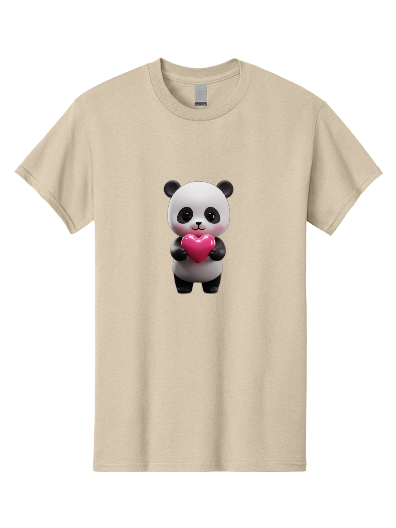 Panda-Holding-Heart-3 Men'S Graphic Tee, 100% Cotton, Comfortable Casual Summer Wear, Machine Washable, Cartoon Panda, Adorable Animal, Cute Bear, Heart Shape, Love Symbol, Pink Heart, 3D Rendering, Kawaii Character, Endearing Creature Bae594