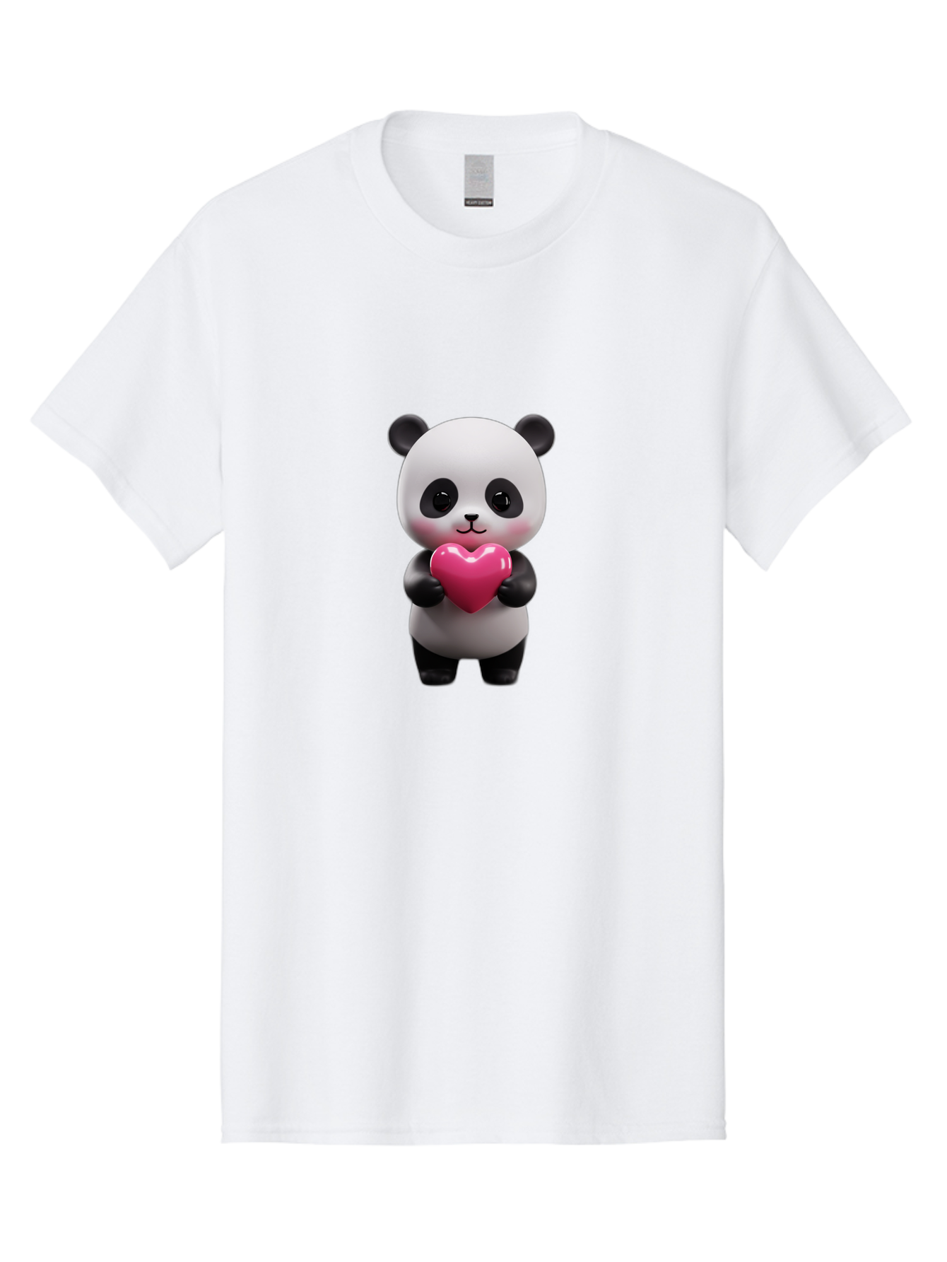 Panda-Holding-Heart-3 Men'S Graphic Tee, 100% Cotton, Comfortable Casual Summer Wear, Machine Washable, Cartoon Panda, Adorable Animal, Cute Bear, Heart Shape, Love Symbol, Pink Heart, 3D Rendering, Kawaii Character, Endearing Creature Bae594