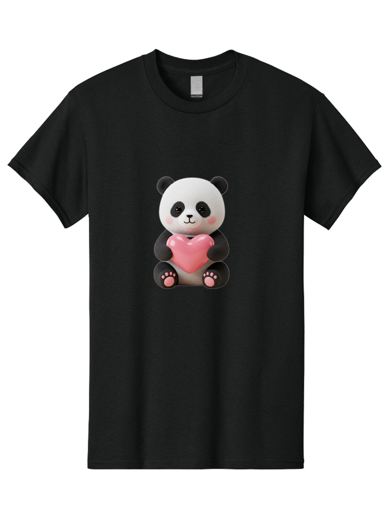 Panda-Holding-Heart-4 Men'S Graphic Tee, 100% Cotton, Comfortable Casual Summer Wear, Machine Washable, Cute Panda, Adorable Animal, Pink Heart, Love Symbol, Cartoon Character, Kawaii Design, Fluffy Panda, Heartwarming Scene, Bae595