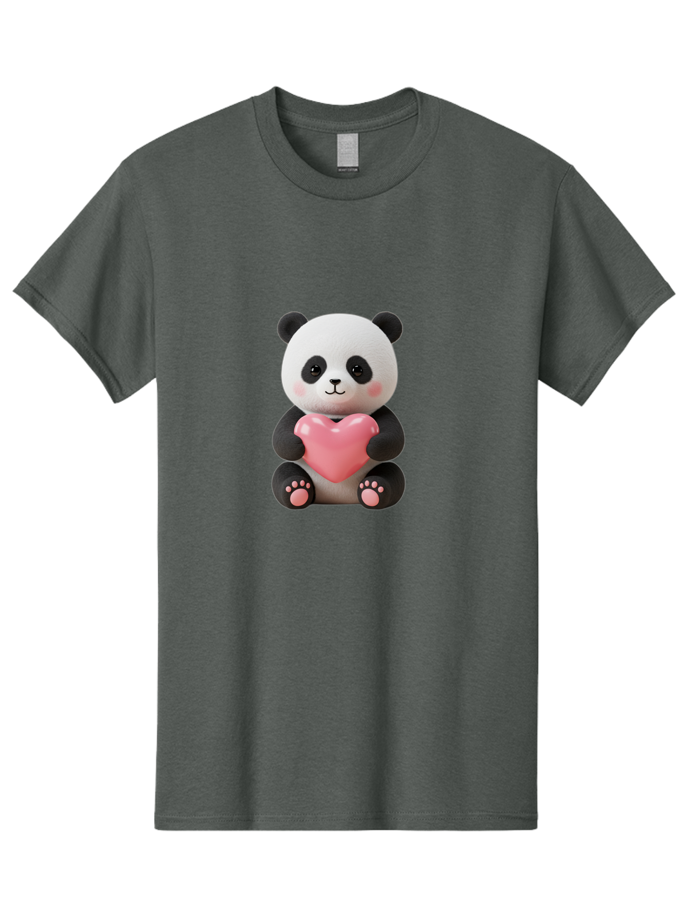 Panda-Holding-Heart-4 Men'S Graphic Tee, 100% Cotton, Comfortable Casual Summer Wear, Machine Washable, Cute Panda, Adorable Animal, Pink Heart, Love Symbol, Cartoon Character, Kawaii Design, Fluffy Panda, Heartwarming Scene, Bae595