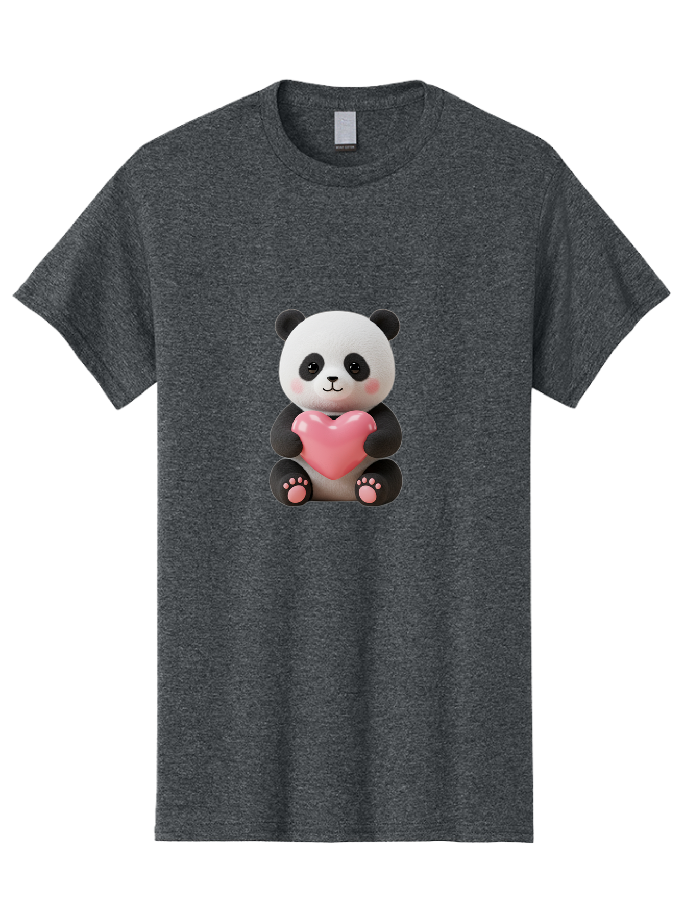 Panda-Holding-Heart-4 Men'S Graphic Tee, 100% Cotton, Comfortable Casual Summer Wear, Machine Washable, Cute Panda, Adorable Animal, Pink Heart, Love Symbol, Cartoon Character, Kawaii Design, Fluffy Panda, Heartwarming Scene, Bae595