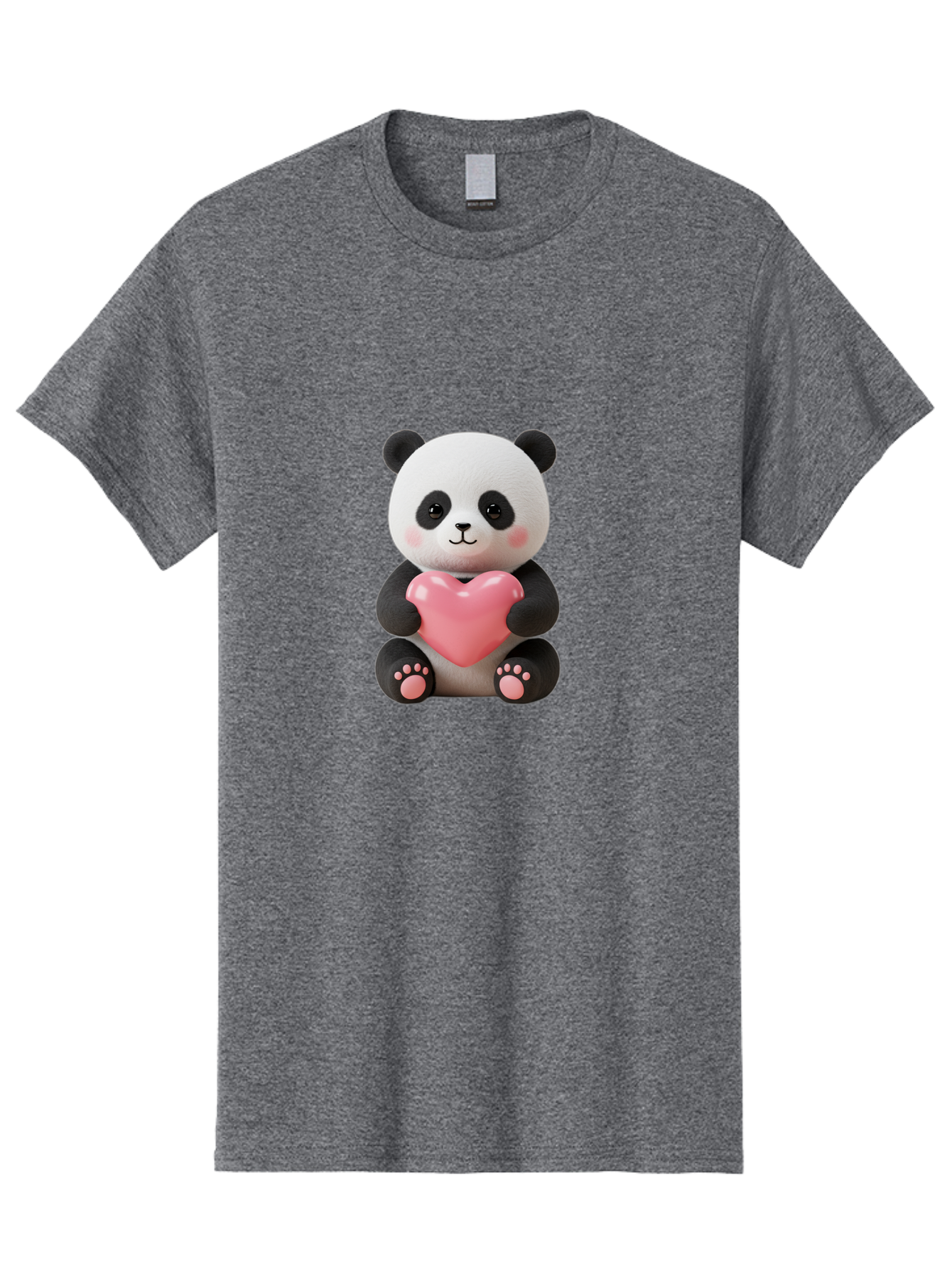 Panda-Holding-Heart-4 Men'S Graphic Tee, 100% Cotton, Comfortable Casual Summer Wear, Machine Washable, Cute Panda, Adorable Animal, Pink Heart, Love Symbol, Cartoon Character, Kawaii Design, Fluffy Panda, Heartwarming Scene, Bae595