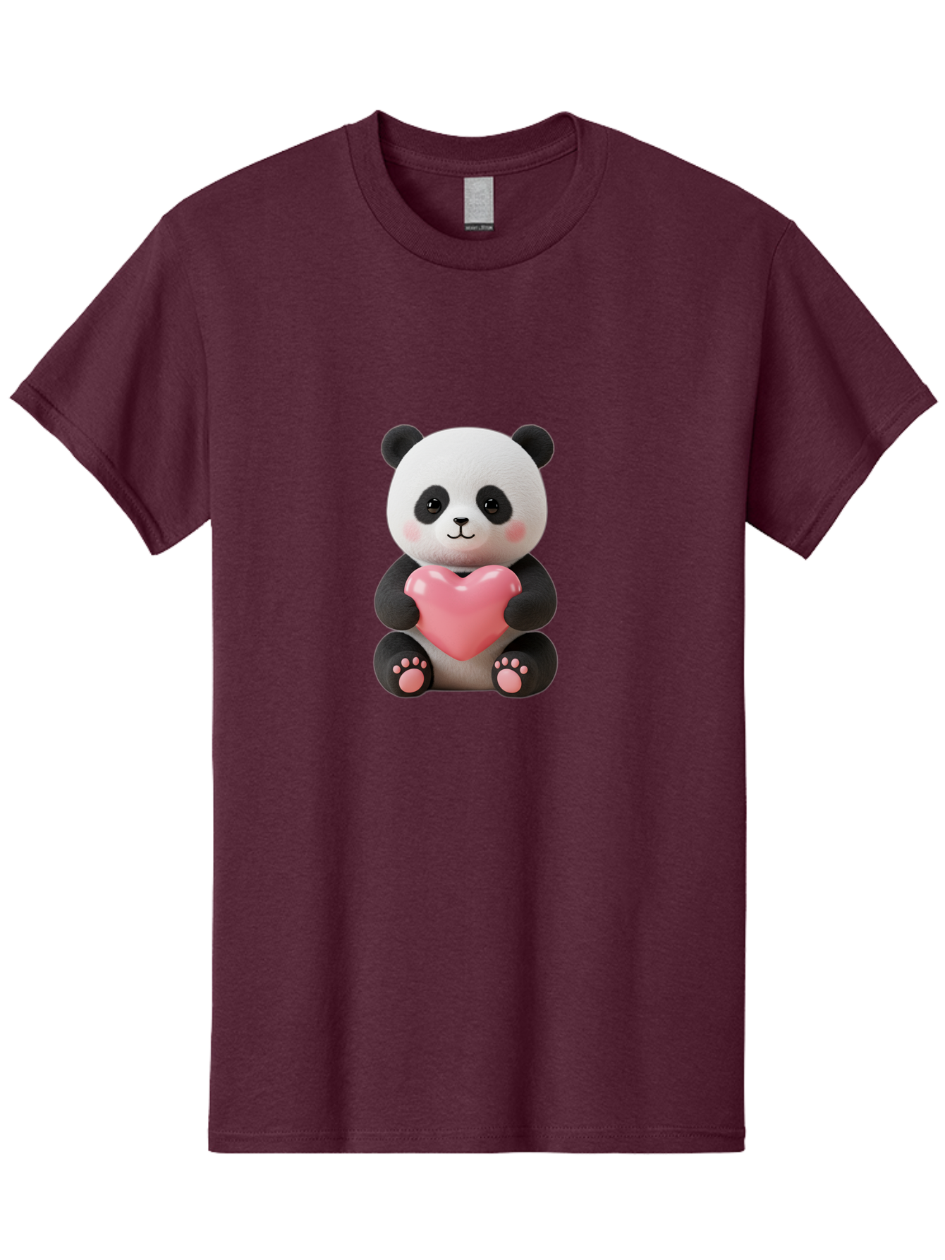 Panda-Holding-Heart-4 Men'S Graphic Tee, 100% Cotton, Comfortable Casual Summer Wear, Machine Washable, Cute Panda, Adorable Animal, Pink Heart, Love Symbol, Cartoon Character, Kawaii Design, Fluffy Panda, Heartwarming Scene, Bae595