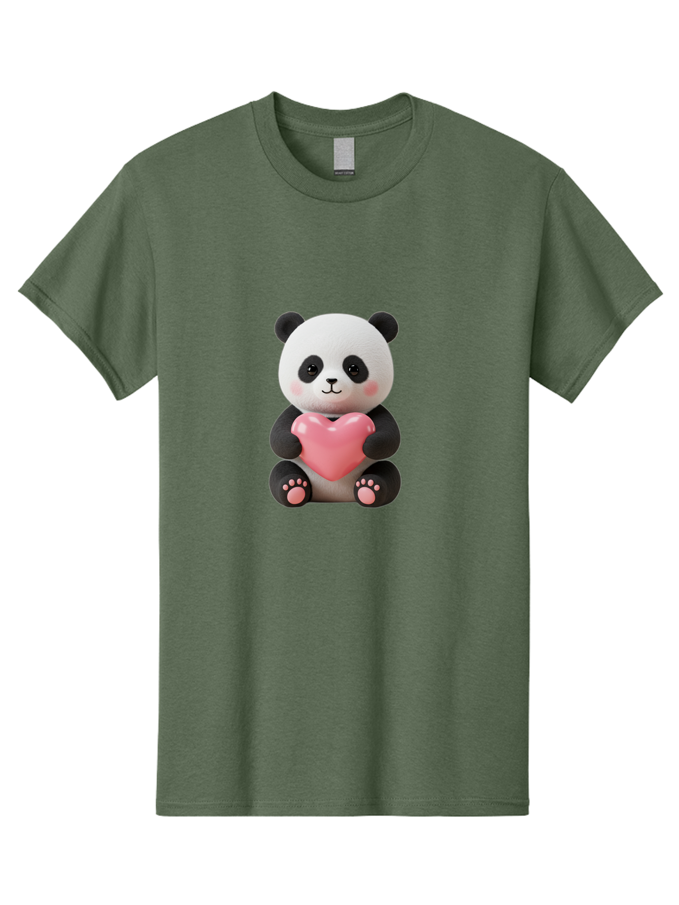 Panda-Holding-Heart-4 Men'S Graphic Tee, 100% Cotton, Comfortable Casual Summer Wear, Machine Washable, Cute Panda, Adorable Animal, Pink Heart, Love Symbol, Cartoon Character, Kawaii Design, Fluffy Panda, Heartwarming Scene, Bae595
