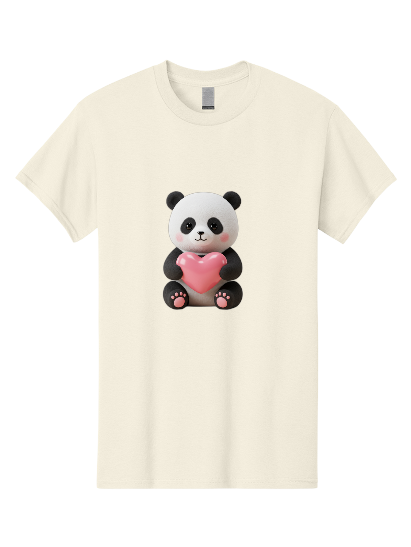 Panda-Holding-Heart-4 Men'S Graphic Tee, 100% Cotton, Comfortable Casual Summer Wear, Machine Washable, Cute Panda, Adorable Animal, Pink Heart, Love Symbol, Cartoon Character, Kawaii Design, Fluffy Panda, Heartwarming Scene, Bae595