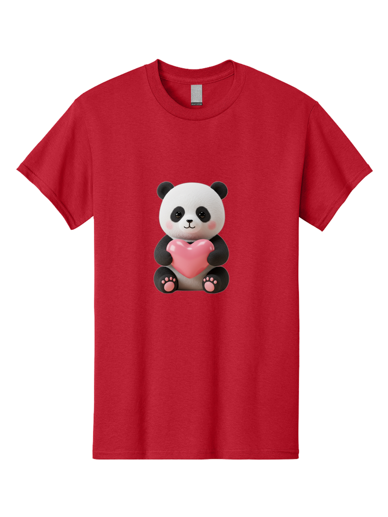 Panda-Holding-Heart-4 Men'S Graphic Tee, 100% Cotton, Comfortable Casual Summer Wear, Machine Washable, Cute Panda, Adorable Animal, Pink Heart, Love Symbol, Cartoon Character, Kawaii Design, Fluffy Panda, Heartwarming Scene, Bae595