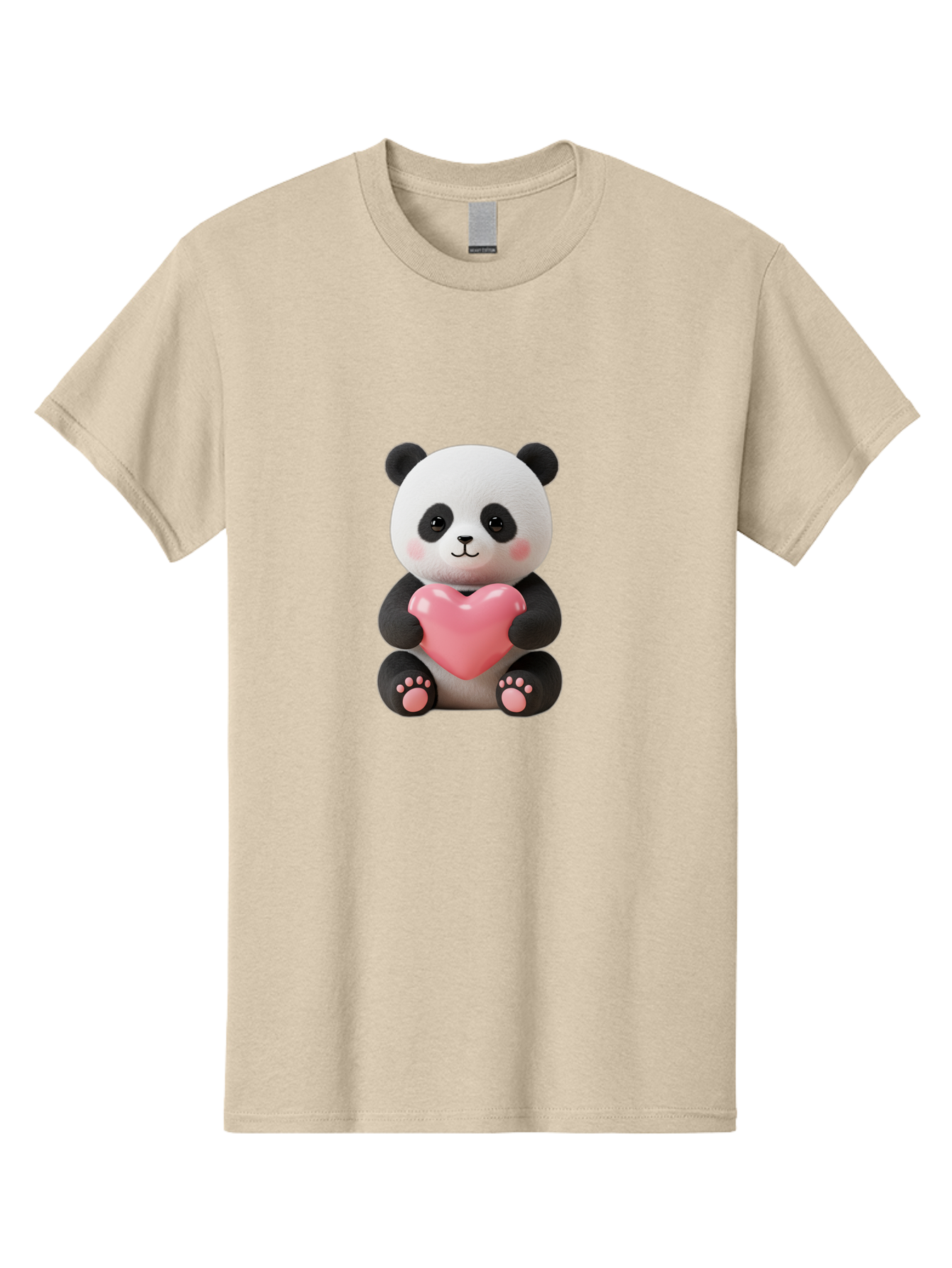 Panda-Holding-Heart-4 Men'S Graphic Tee, 100% Cotton, Comfortable Casual Summer Wear, Machine Washable, Cute Panda, Adorable Animal, Pink Heart, Love Symbol, Cartoon Character, Kawaii Design, Fluffy Panda, Heartwarming Scene, Bae595