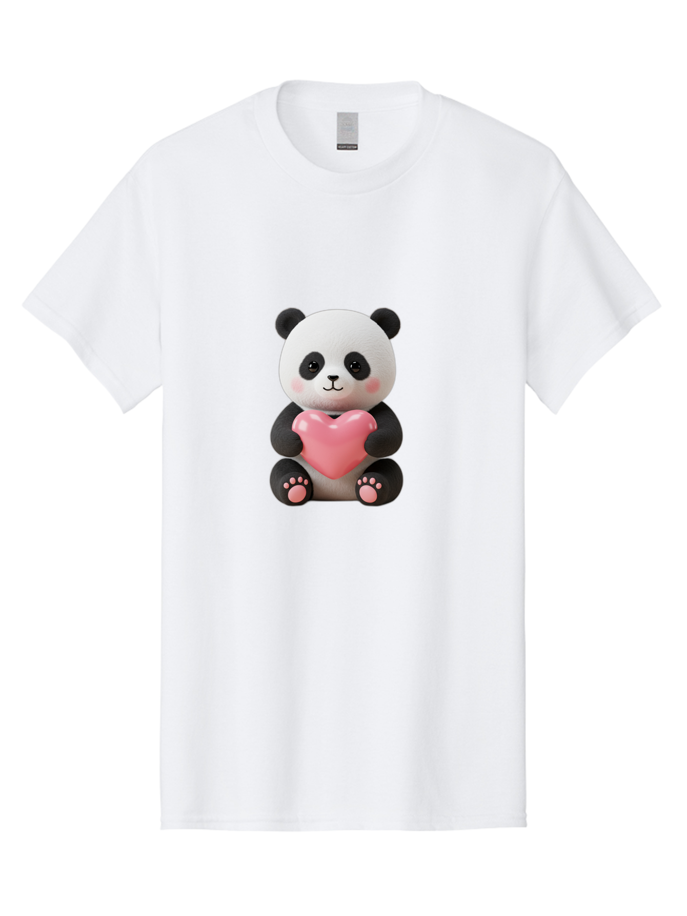 Panda-Holding-Heart-4 Men'S Graphic Tee, 100% Cotton, Comfortable Casual Summer Wear, Machine Washable, Cute Panda, Adorable Animal, Pink Heart, Love Symbol, Cartoon Character, Kawaii Design, Fluffy Panda, Heartwarming Scene, Bae595