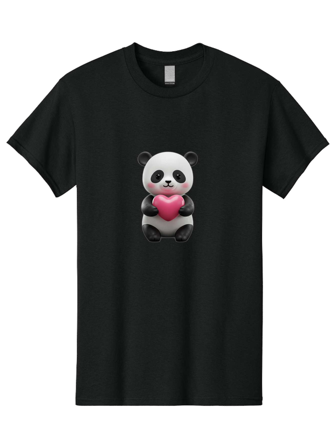 Panda-Holding-Heart-5 Men'S Graphic Tee, 100% Cotton, Comfortable Casual Summer Wear, Machine Washable, Cute Panda Bear, Adorable Cartoon Character, Pink Heart, Loving Gesture, Heartwarming Scene, Valentines Day, Love Symbol, Cartoon Graphics, Bae596