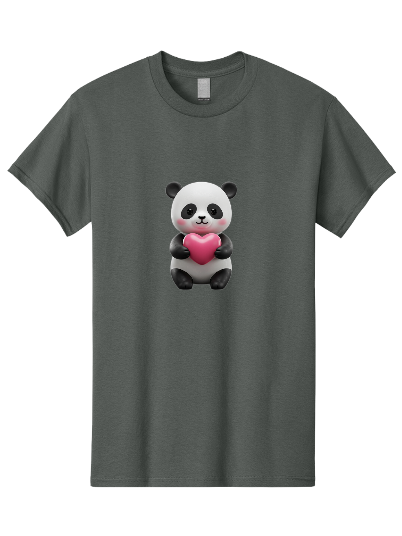 Panda-Holding-Heart-5 Men'S Graphic Tee, 100% Cotton, Comfortable Casual Summer Wear, Machine Washable, Cute Panda Bear, Adorable Cartoon Character, Pink Heart, Loving Gesture, Heartwarming Scene, Valentines Day, Love Symbol, Cartoon Graphics, Bae596