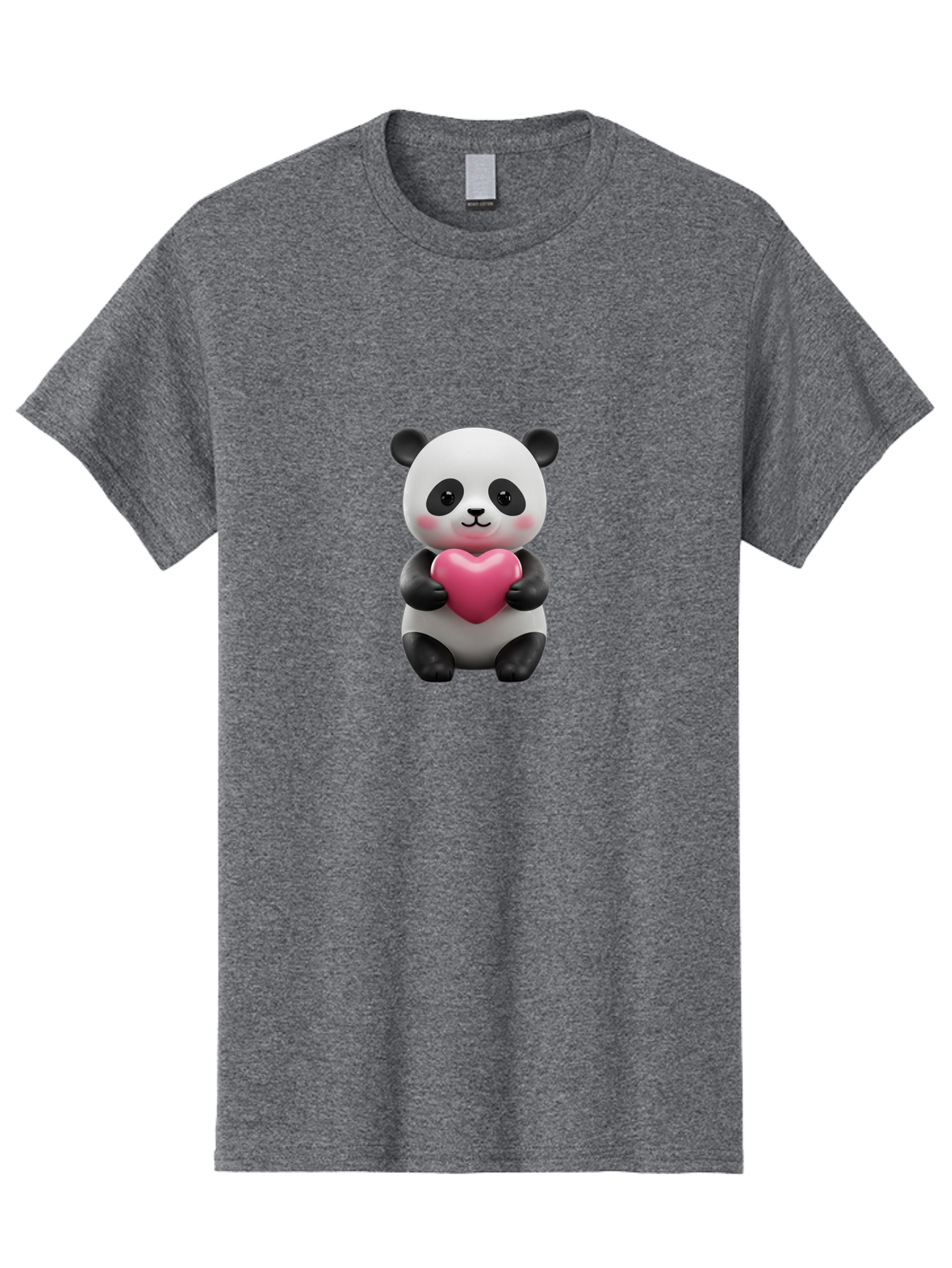 Panda-Holding-Heart-5 Men'S Graphic Tee, 100% Cotton, Comfortable Casual Summer Wear, Machine Washable, Cute Panda Bear, Adorable Cartoon Character, Pink Heart, Loving Gesture, Heartwarming Scene, Valentines Day, Love Symbol, Cartoon Graphics, Bae596