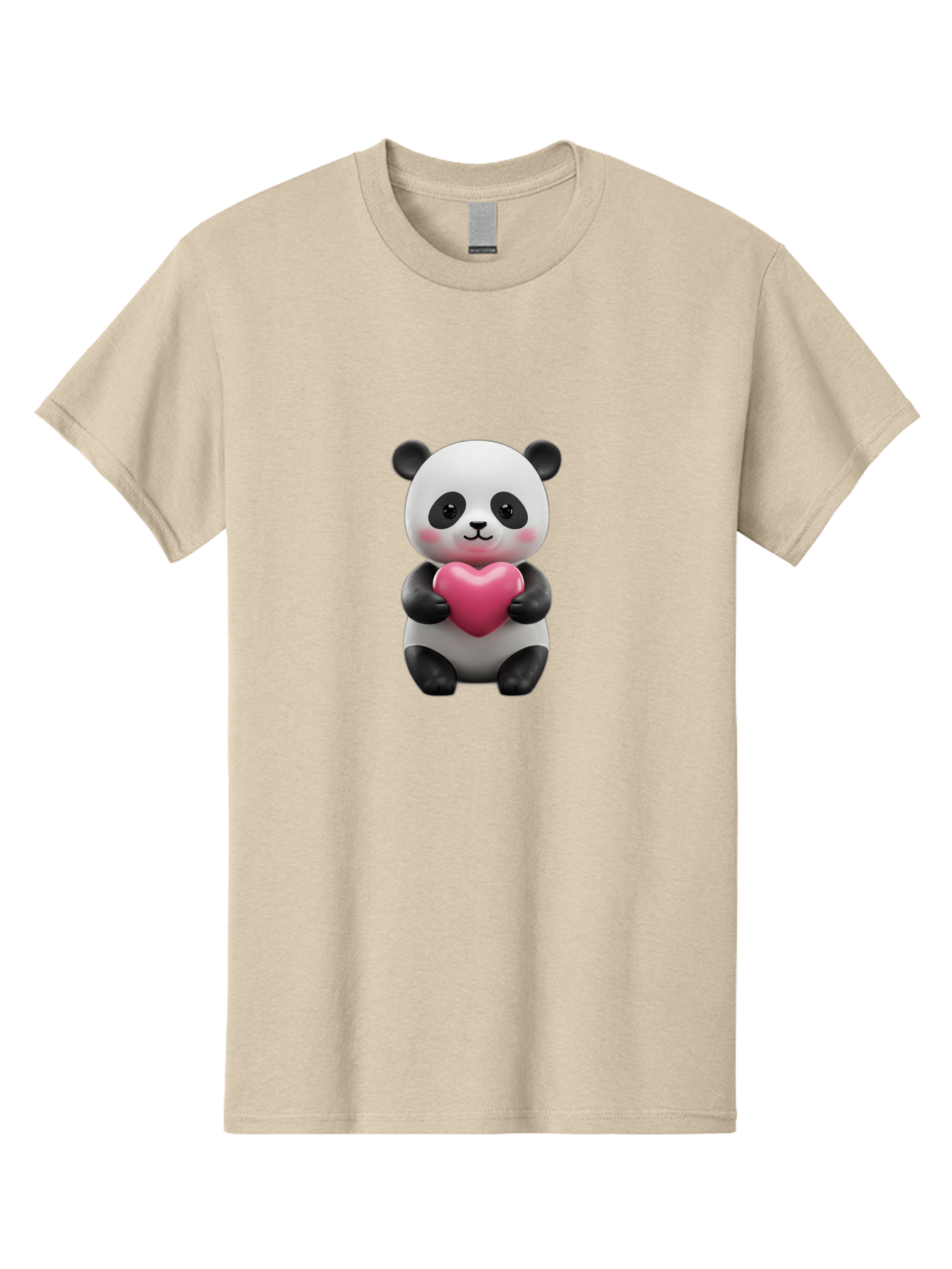 Panda-Holding-Heart-5 Men'S Graphic Tee, 100% Cotton, Comfortable Casual Summer Wear, Machine Washable, Cute Panda Bear, Adorable Cartoon Character, Pink Heart, Loving Gesture, Heartwarming Scene, Valentines Day, Love Symbol, Cartoon Graphics, Bae596