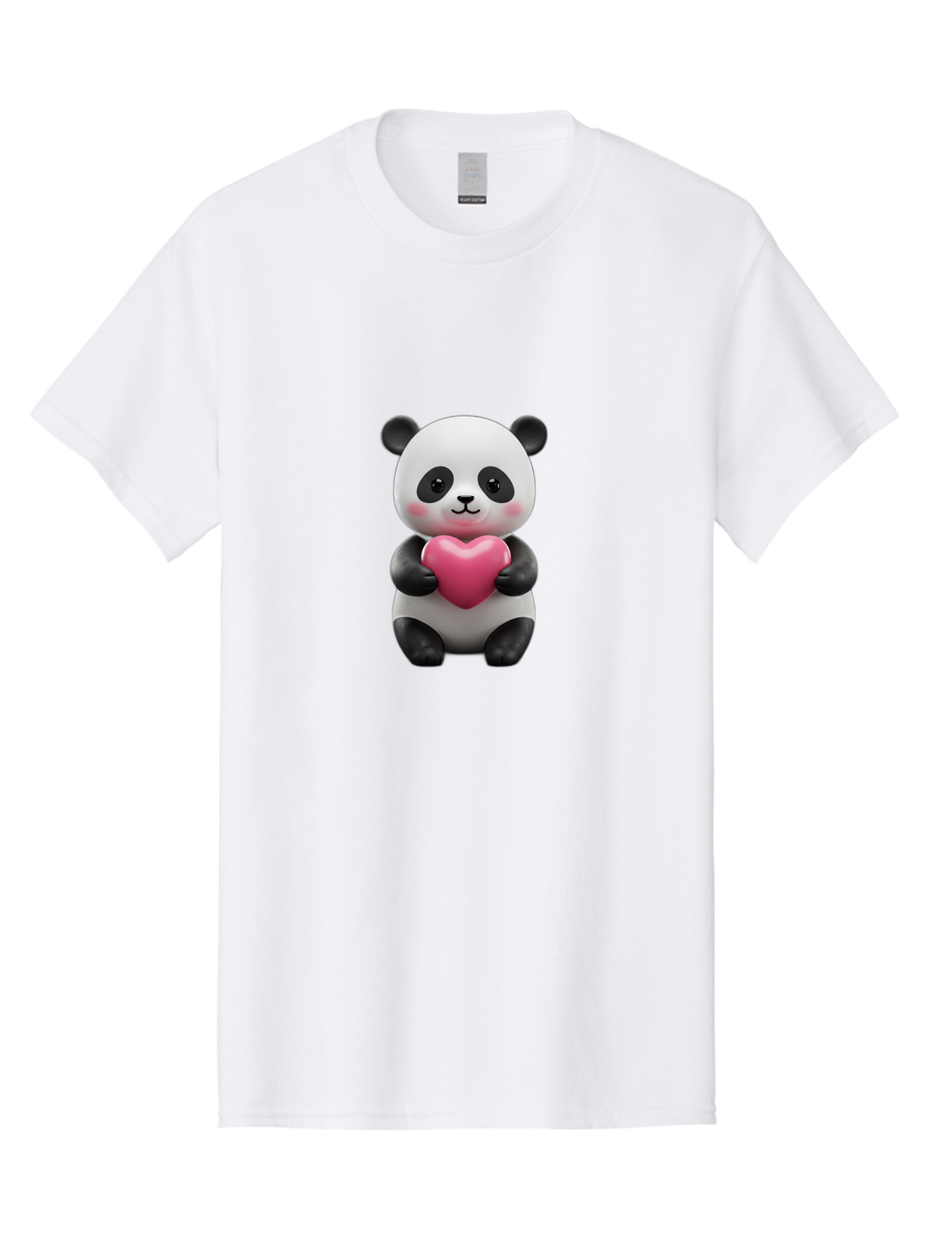 Panda-Holding-Heart-5 Men'S Graphic Tee, 100% Cotton, Comfortable Casual Summer Wear, Machine Washable, Cute Panda Bear, Adorable Cartoon Character, Pink Heart, Loving Gesture, Heartwarming Scene, Valentines Day, Love Symbol, Cartoon Graphics, Bae596