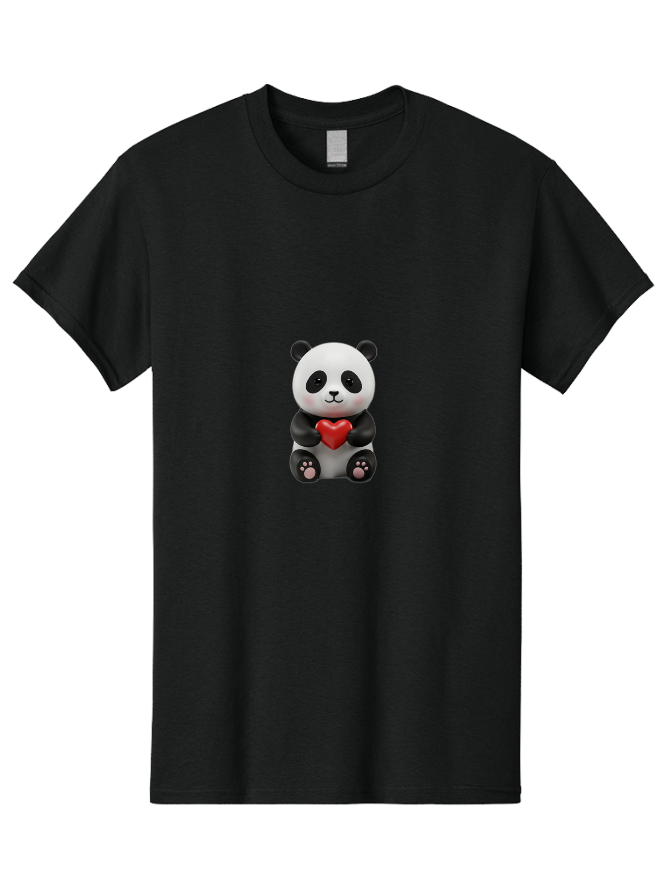 Panda-Holding-Heart-6 Men'S Graphic Tee, 100% Cotton, Comfortable Casual Summer Wear, Machine Washable, Panda Bear, Cartoon Character, Red Heart, Cute Animal, Adorable Creature, Love Symbol, Black And White Panda, 3D Illustration, Kawaii Art, Bae597