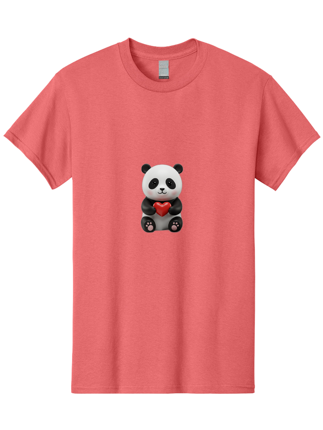 Panda-Holding-Heart-6 Men'S Graphic Tee, 100% Cotton, Comfortable Casual Summer Wear, Machine Washable, Panda Bear, Cartoon Character, Red Heart, Cute Animal, Adorable Creature, Love Symbol, Black And White Panda, 3D Illustration, Kawaii Art, Bae597