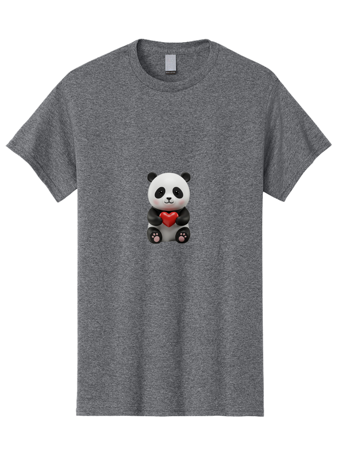 Panda-Holding-Heart-6 Men'S Graphic Tee, 100% Cotton, Comfortable Casual Summer Wear, Machine Washable, Panda Bear, Cartoon Character, Red Heart, Cute Animal, Adorable Creature, Love Symbol, Black And White Panda, 3D Illustration, Kawaii Art, Bae597