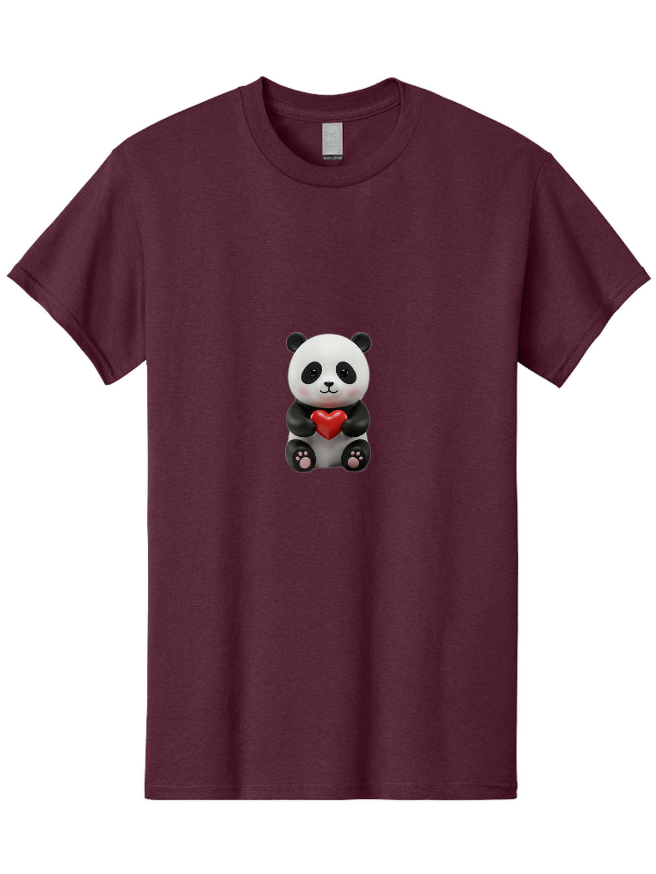 Panda-Holding-Heart-6 Men'S Graphic Tee, 100% Cotton, Comfortable Casual Summer Wear, Machine Washable, Panda Bear, Cartoon Character, Red Heart, Cute Animal, Adorable Creature, Love Symbol, Black And White Panda, 3D Illustration, Kawaii Art, Bae597
