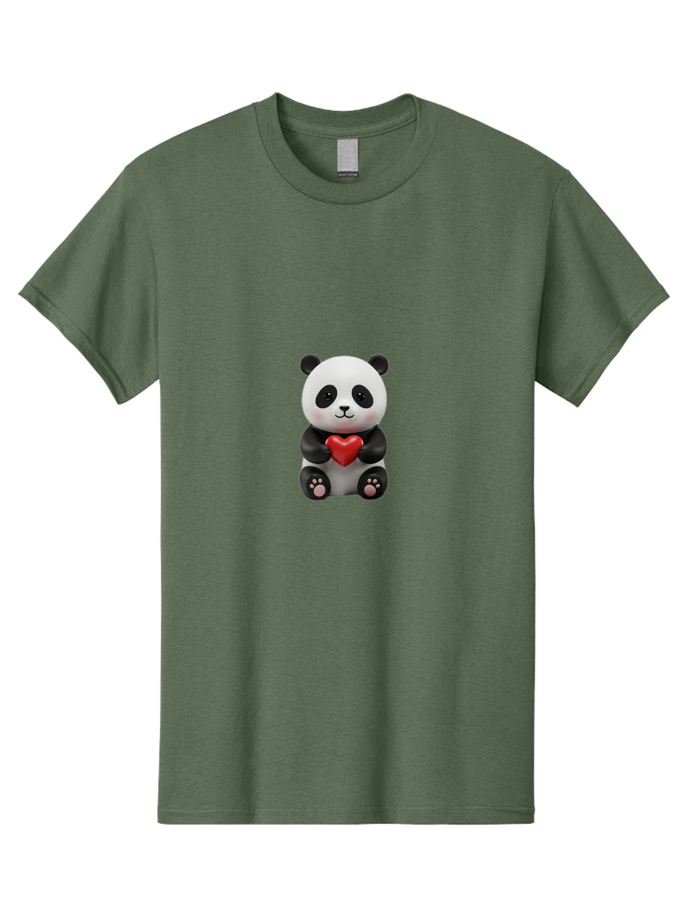 Panda-Holding-Heart-6 Men'S Graphic Tee, 100% Cotton, Comfortable Casual Summer Wear, Machine Washable, Panda Bear, Cartoon Character, Red Heart, Cute Animal, Adorable Creature, Love Symbol, Black And White Panda, 3D Illustration, Kawaii Art, Bae597