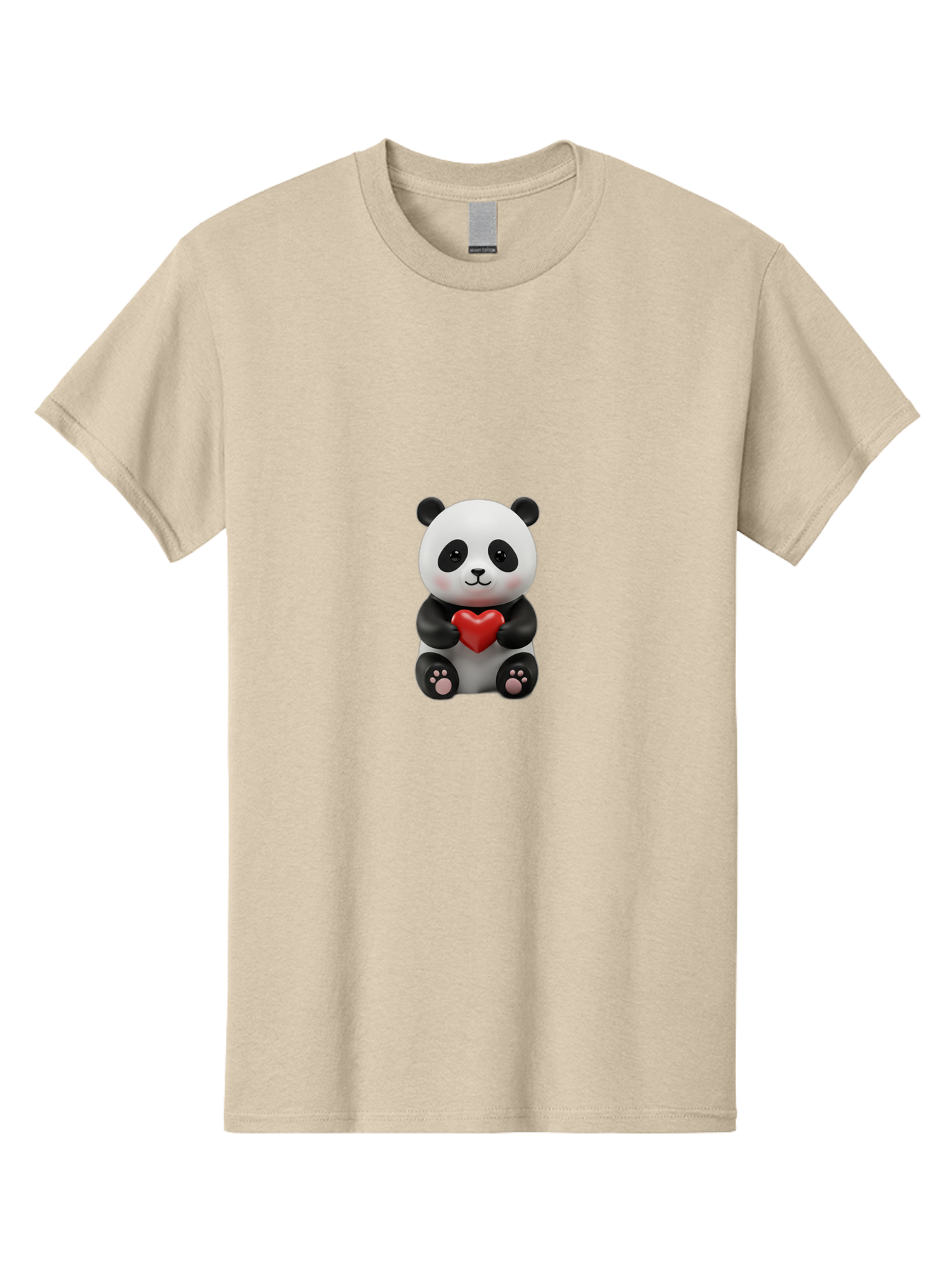 Panda-Holding-Heart-6 Men'S Graphic Tee, 100% Cotton, Comfortable Casual Summer Wear, Machine Washable, Panda Bear, Cartoon Character, Red Heart, Cute Animal, Adorable Creature, Love Symbol, Black And White Panda, 3D Illustration, Kawaii Art, Bae597
