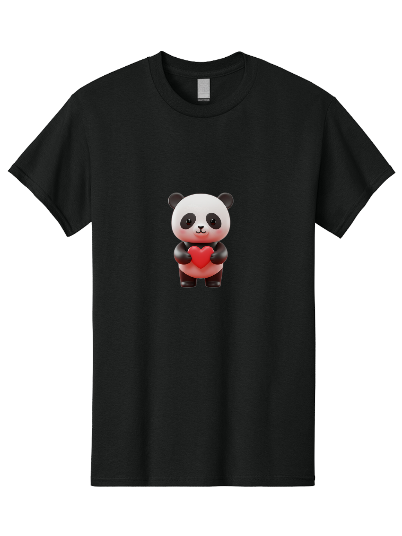 Panda-Holding-Heart-7 Men'S Graphic Tee, 100% Cotton, Comfortable Casual Summer Wear, Machine Washable, Cartoon Panda, Cute Bear, Red Heart, Love Symbol, Adorable Character, 3D Illustration, Kawaii Animal, Heartwarming Scene, Sweet Expression, Bae598