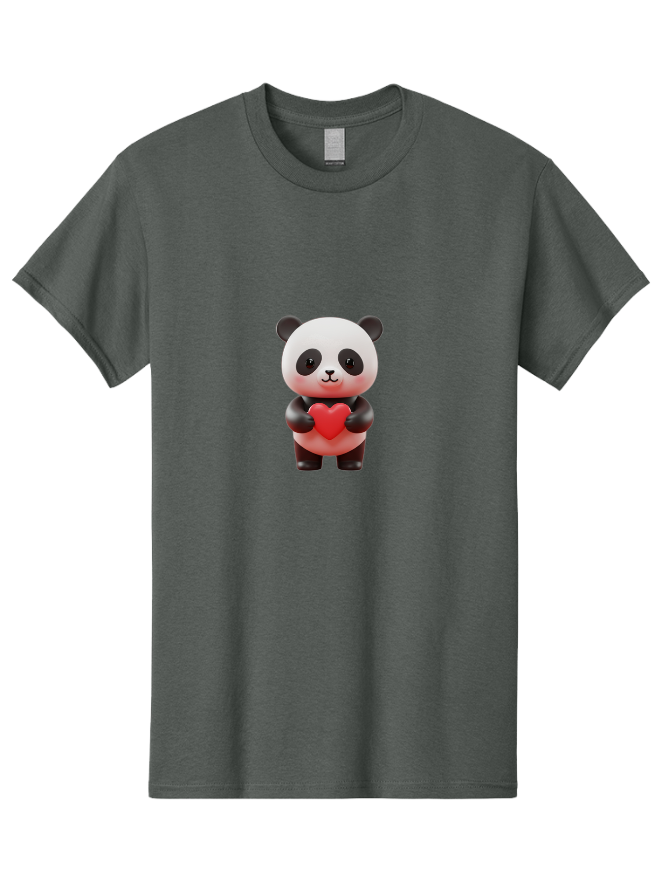 Panda-Holding-Heart-7 Men'S Graphic Tee, 100% Cotton, Comfortable Casual Summer Wear, Machine Washable, Cartoon Panda, Cute Bear, Red Heart, Love Symbol, Adorable Character, 3D Illustration, Kawaii Animal, Heartwarming Scene, Sweet Expression, Bae598