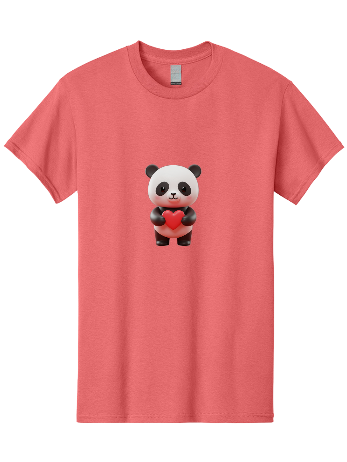 Panda-Holding-Heart-7 Men'S Graphic Tee, 100% Cotton, Comfortable Casual Summer Wear, Machine Washable, Cartoon Panda, Cute Bear, Red Heart, Love Symbol, Adorable Character, 3D Illustration, Kawaii Animal, Heartwarming Scene, Sweet Expression, Bae598